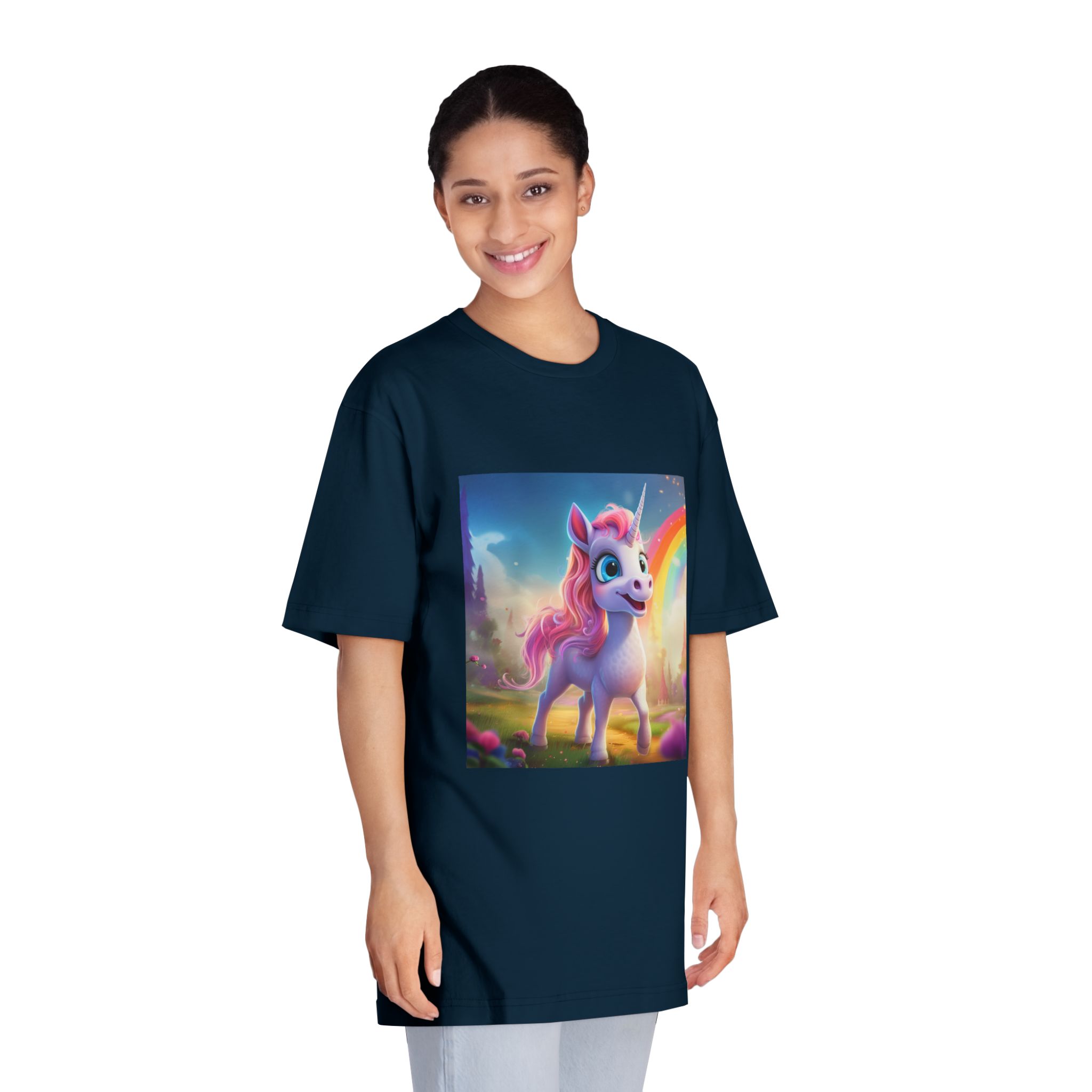Unicorn With Pink Mane Blue Eyes Standing Field Generative Ai Unisex Classic Crewneck T Shirt - Image 19
