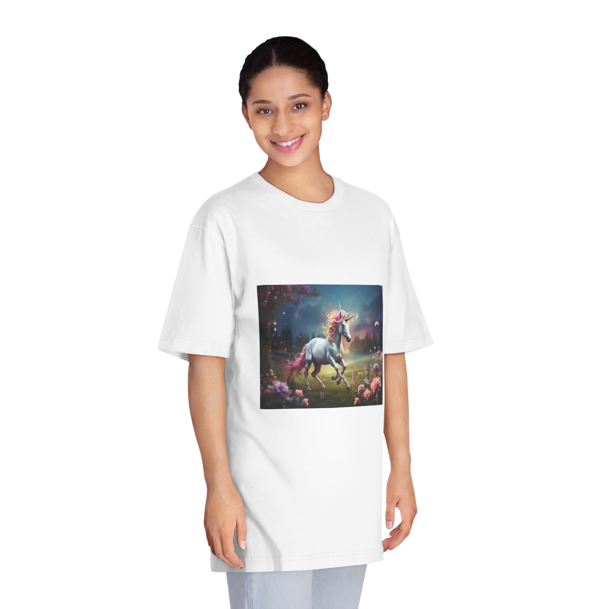 Beautiful Unicorn Running Magical Meadow Unicorn Background Images Whimsical Unicorn (5) Unisex Classic Crewneck T Shirt - Image 3