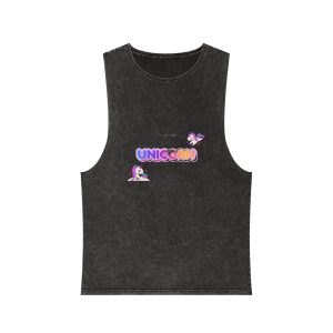 Unicorn Text Effect Unisex Stonewash Tank Top