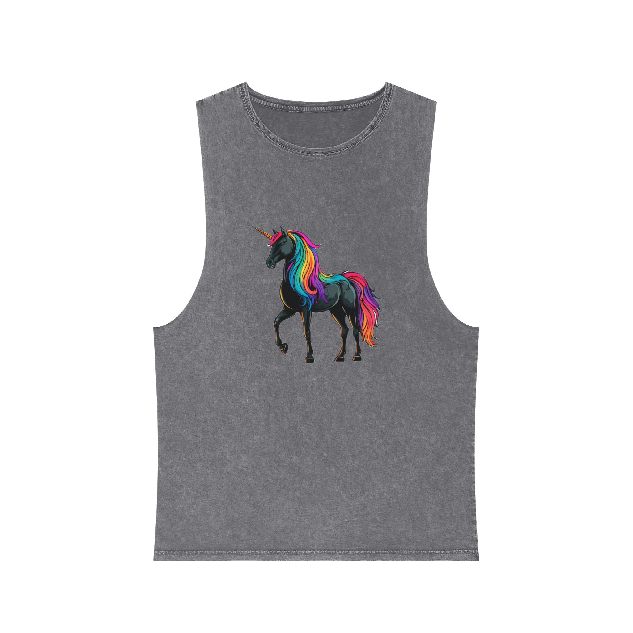 Cartoon Unicorn With Rainbow Mane Horn Generative Ai Unisex Stonewash Tank Top - Image 9