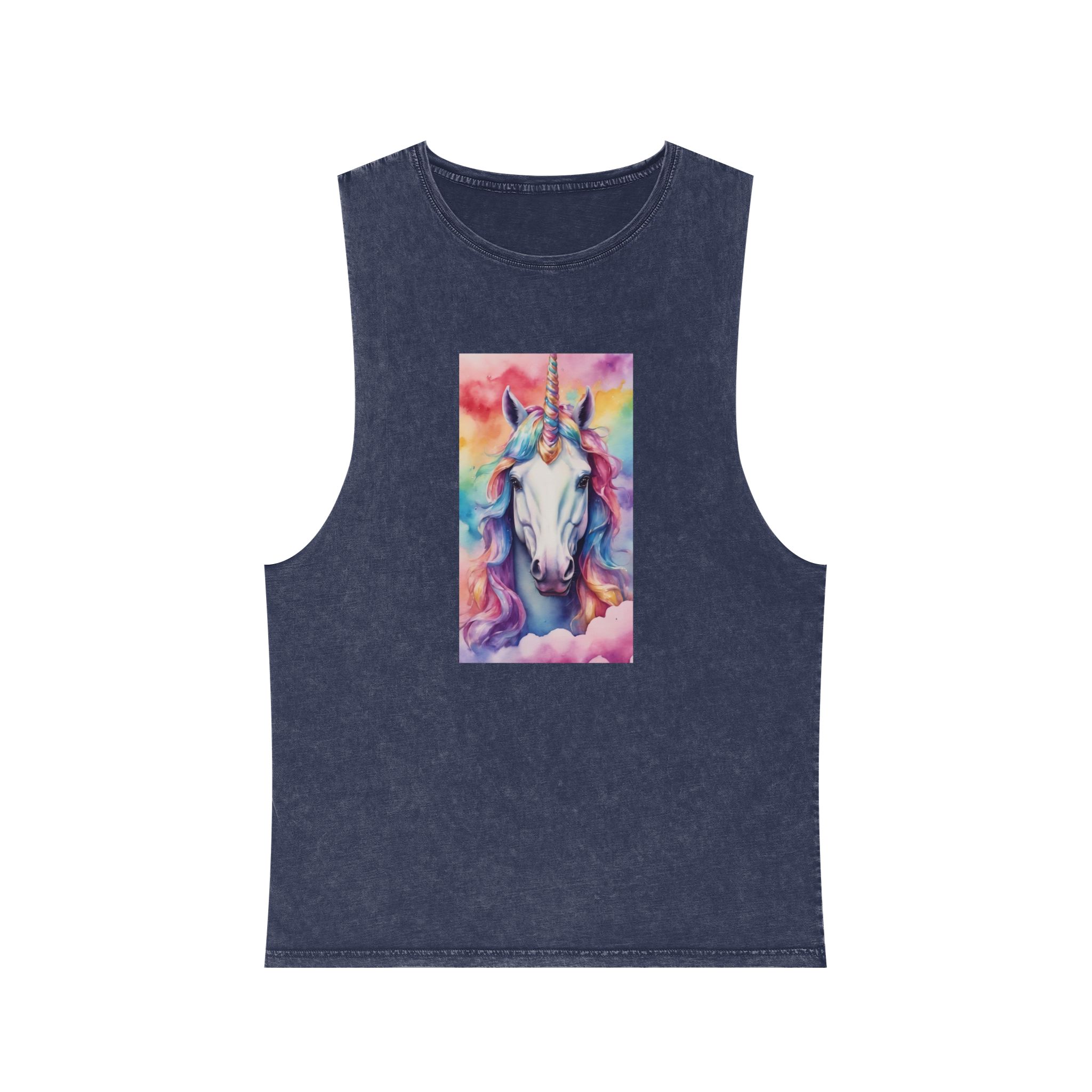 Rainbow Pastel Unicorn Candy Watercolor Background Social Media Template Etc Unisex Stonewash Tank Top - Image 13