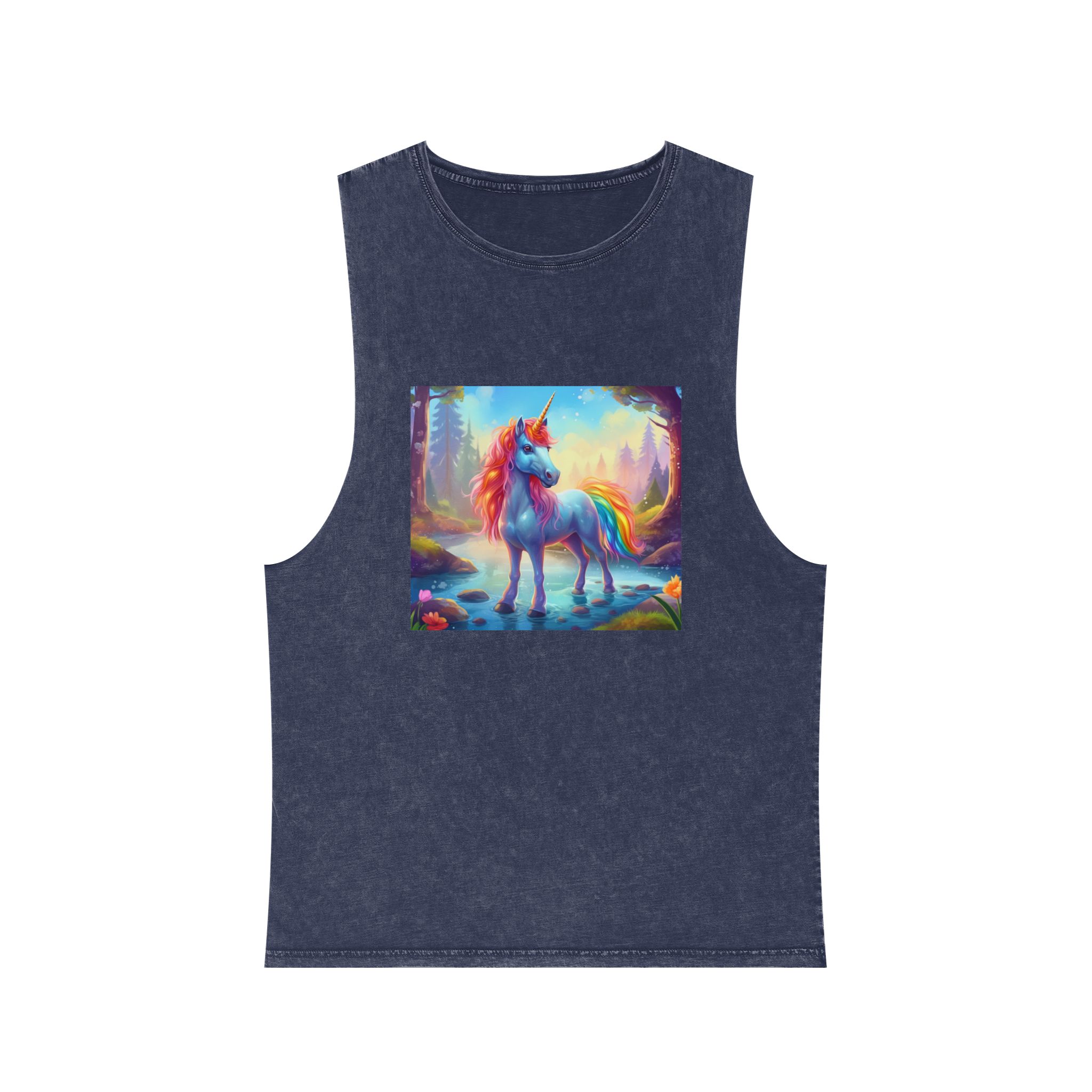 Unicorn Standing Stream Water Forest Generative Ai Unisex Stonewash Tank Top - Image 13