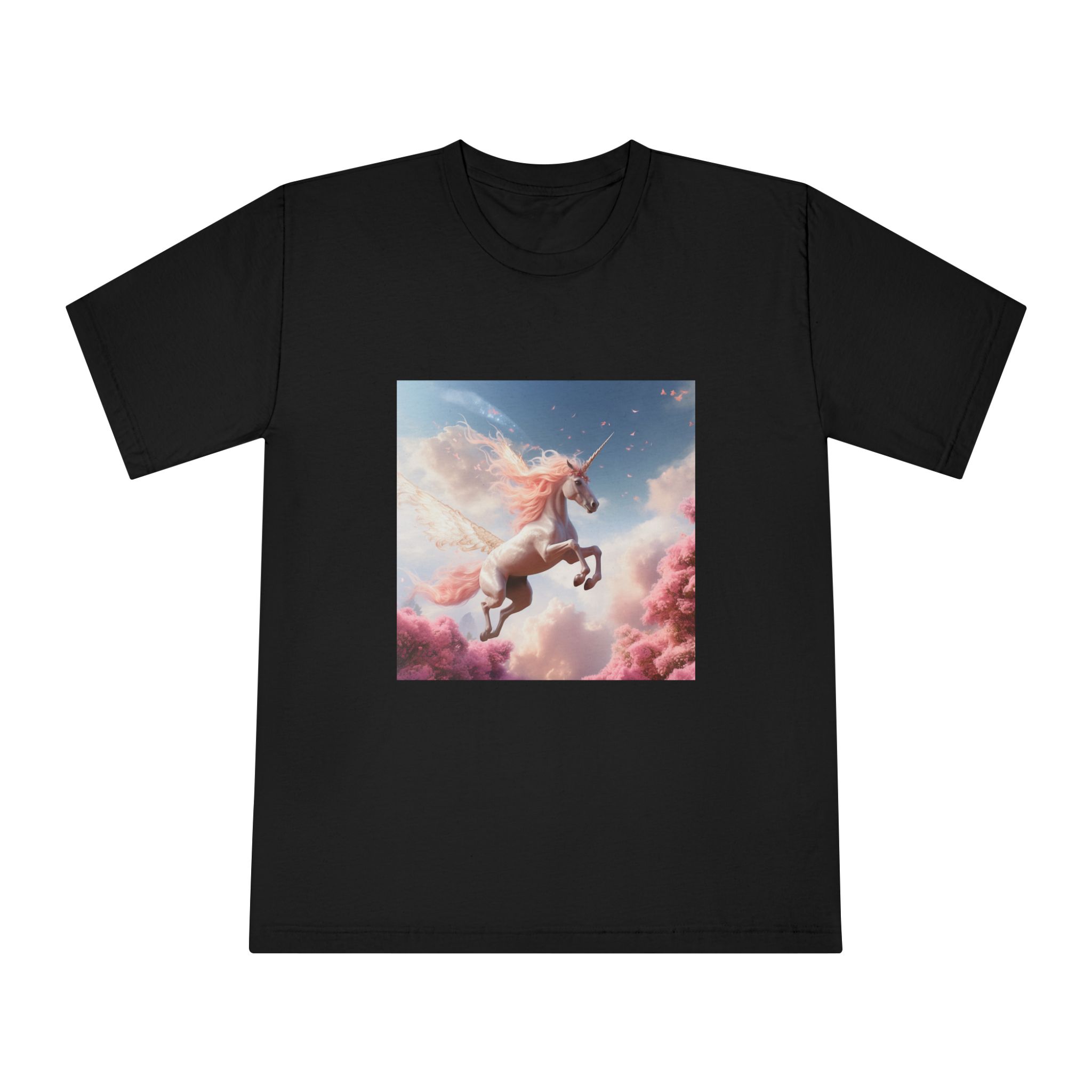 Unicorn With Pink Mane Flying Through Sky With Pink Trees Generative Ai Unisex Classic Crewneck T Shirt - Image 5
