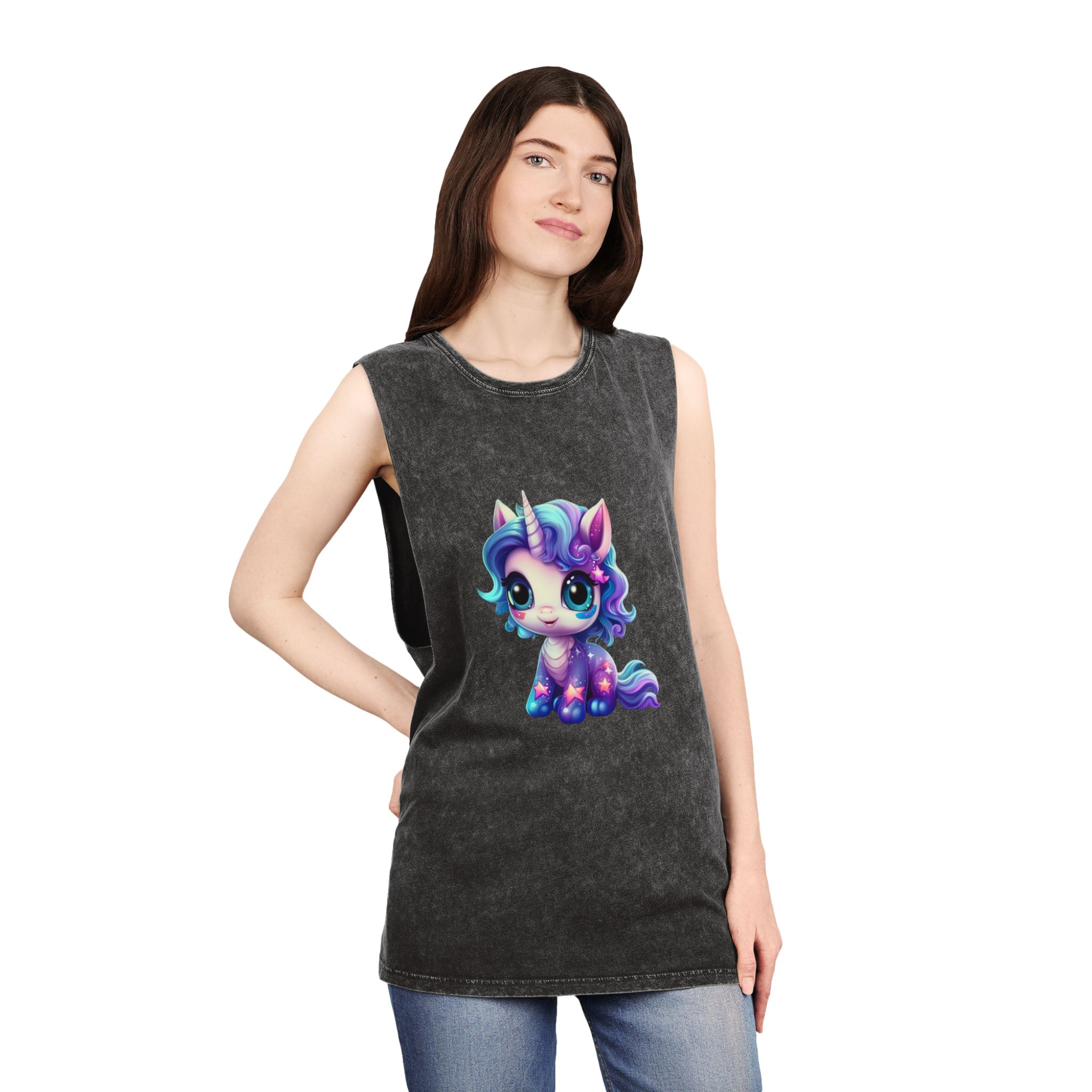 Beautiful Cute Baby Unicorn Unisex Stonewash Tank Top - Image 4