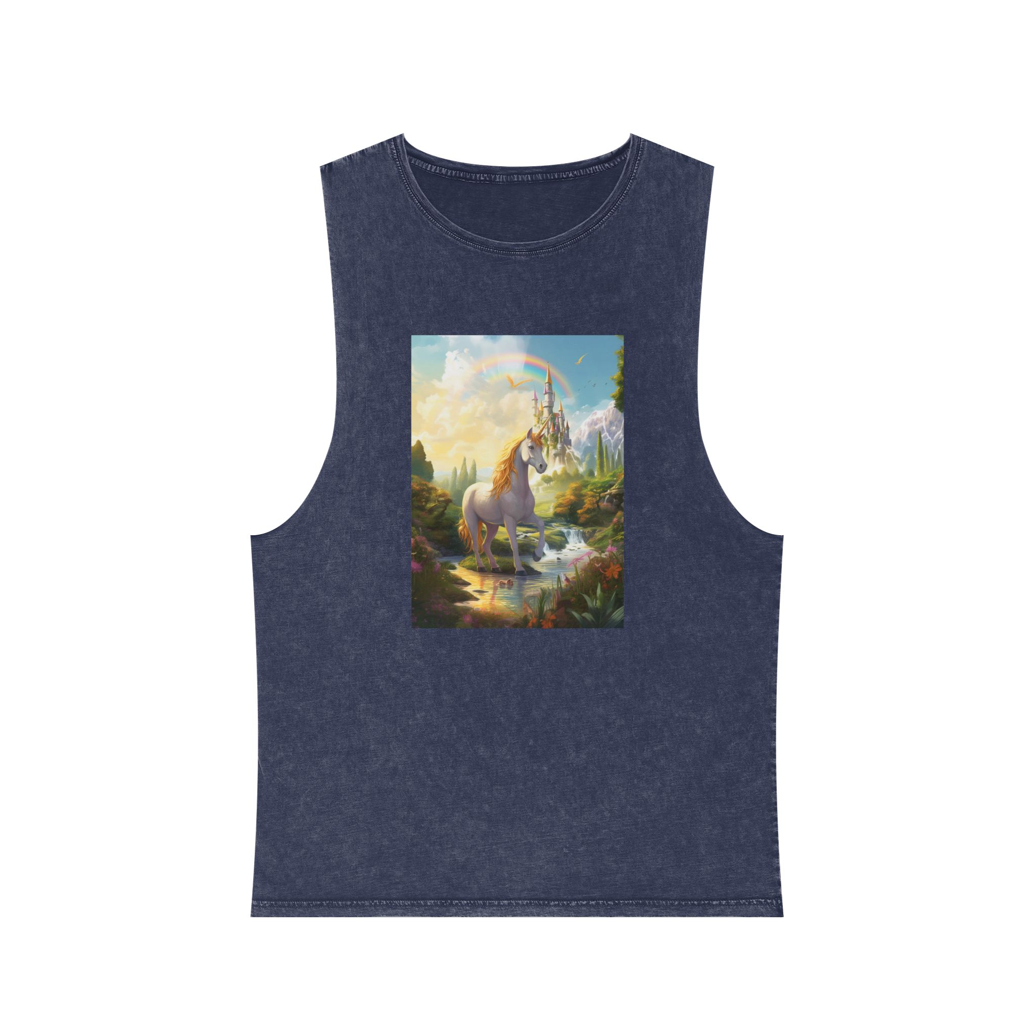 Painting Unicorn Fantasy Setting With Castle Background Generative Ai Unisex Stonewash Tank Top - Image 13