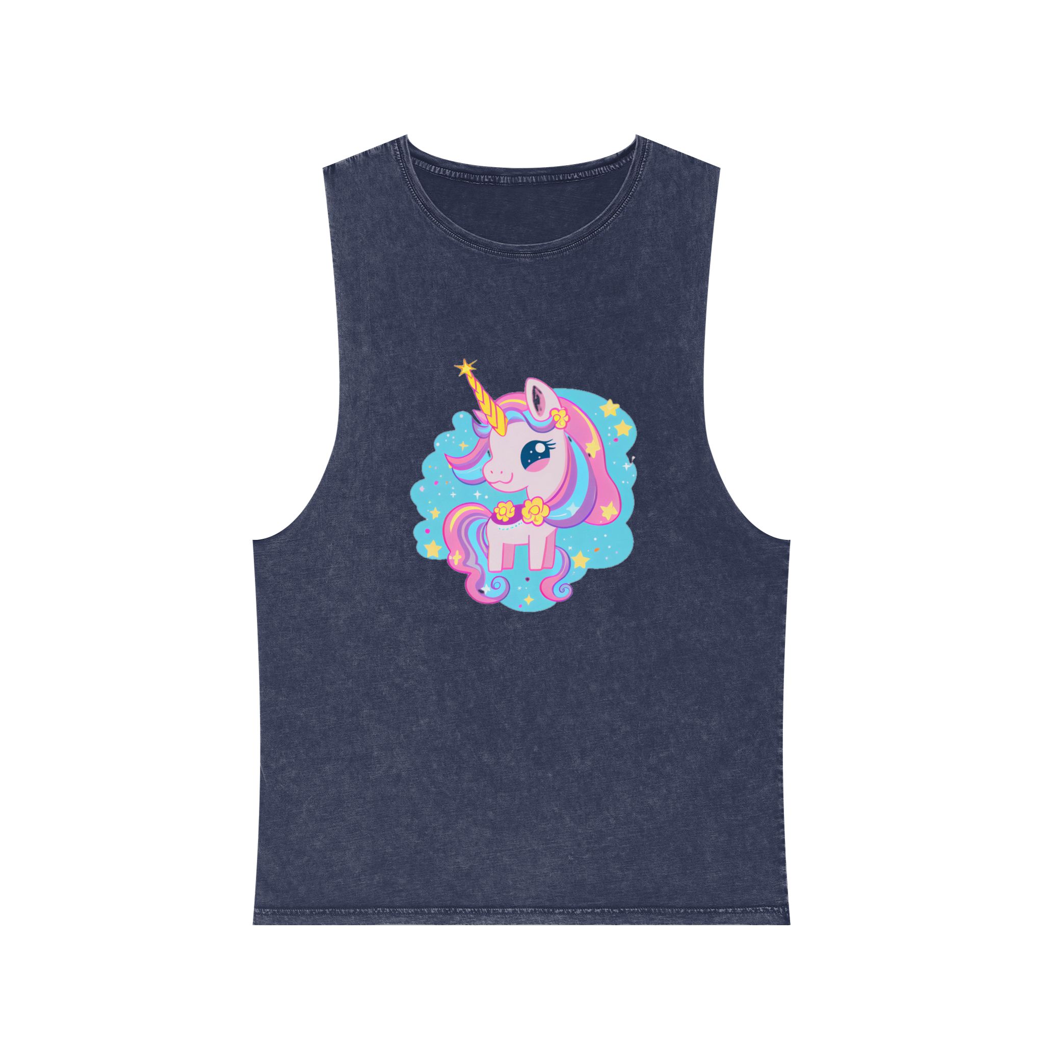 There Is Cartoon Unicorn With Bow Tie Stars Generative Ai Unisex Stonewash Tank Top - Image 13