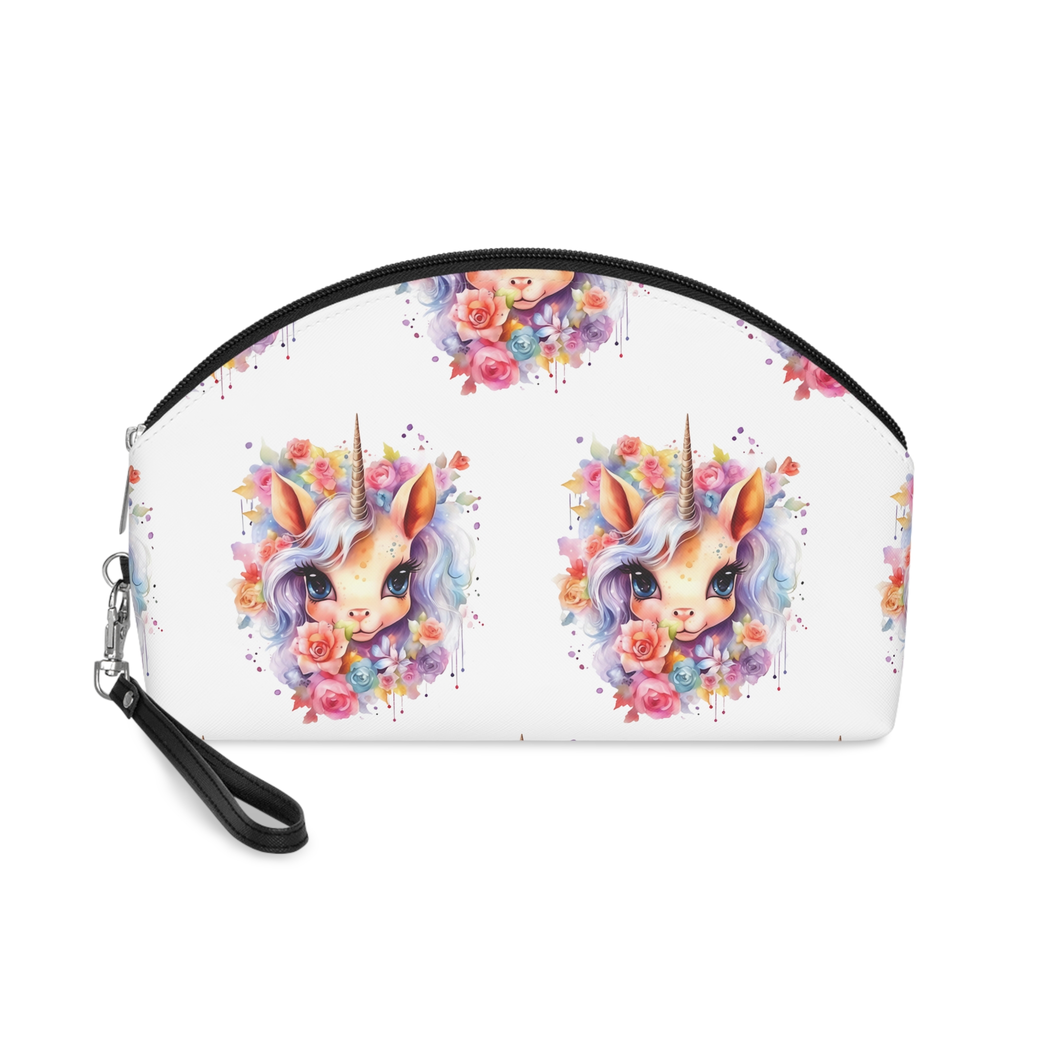 Cute Colorful Magic Unicorn With Flowers Watercolor Style (7) Makeup Bag