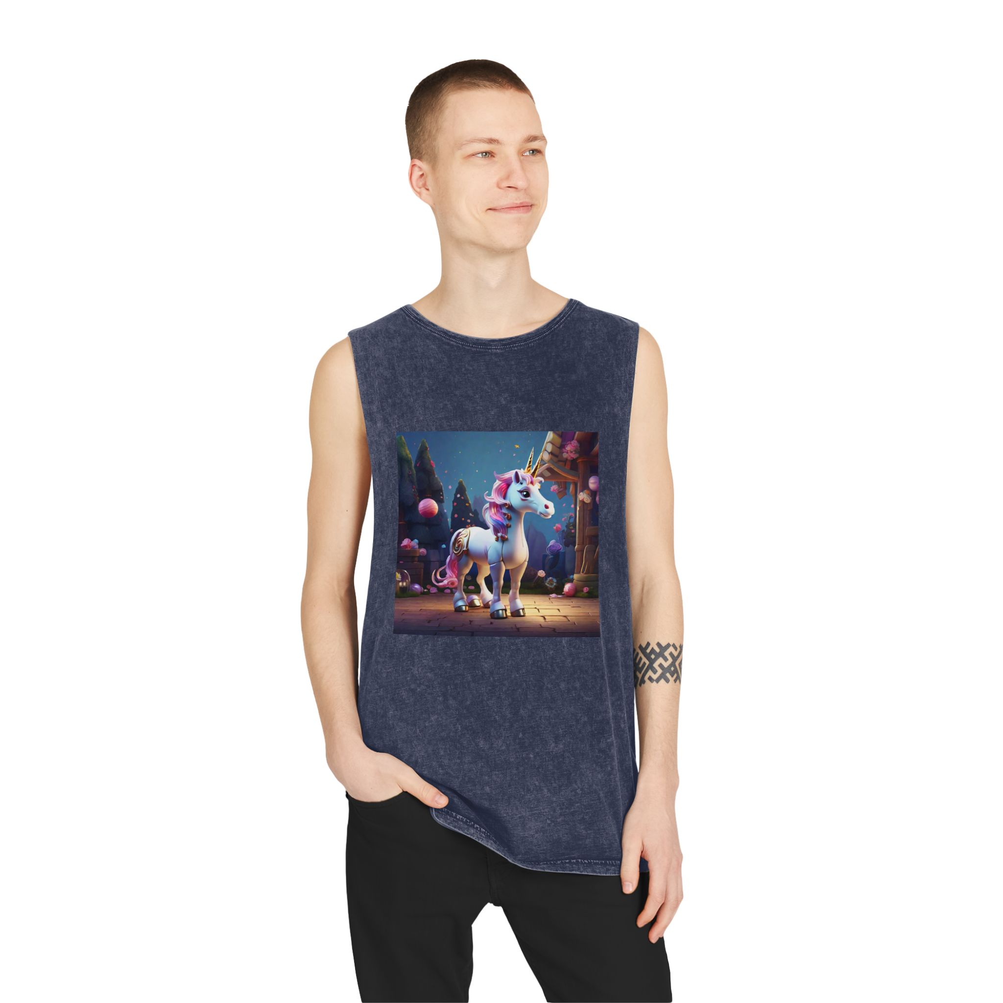 Animated Unicorn Children Generated By Ai (5) Unisex Stonewash Tank Top - Image 15