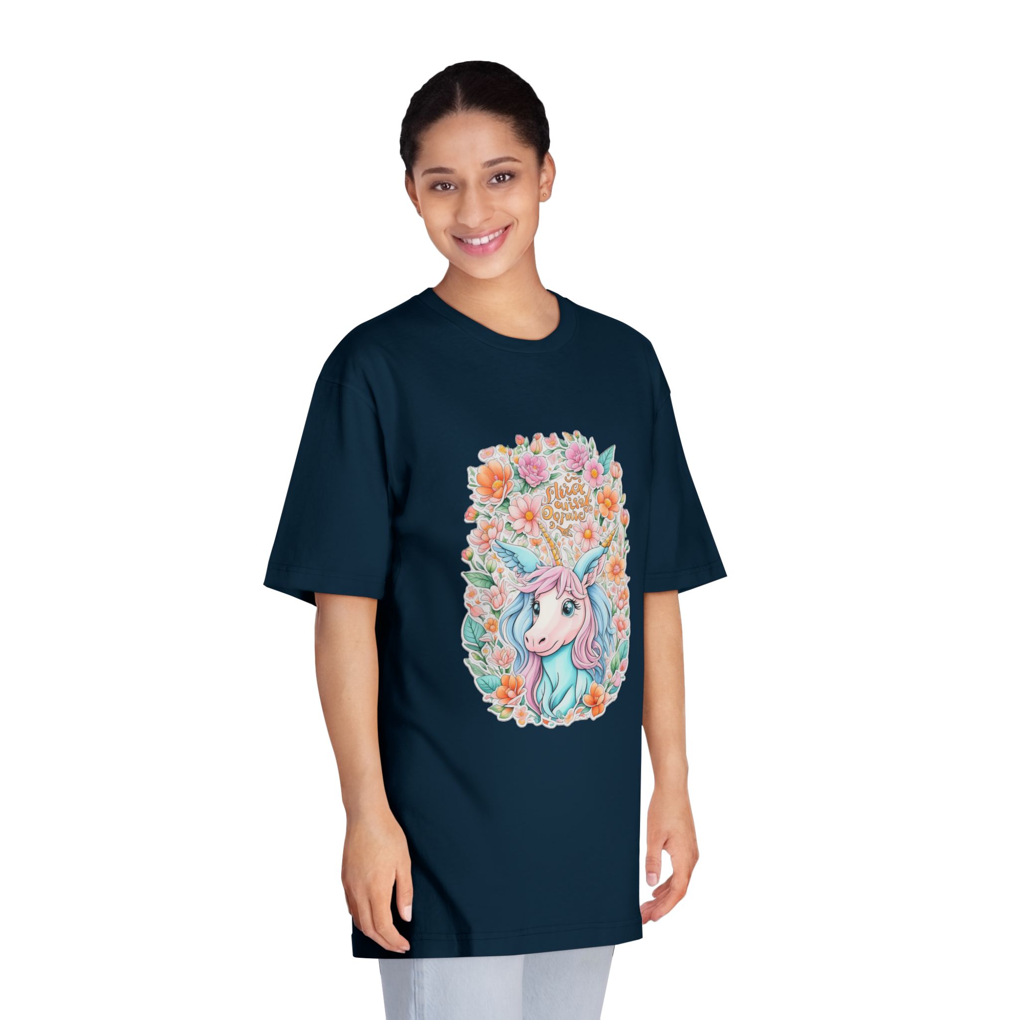 Beautiful Cute Unicorn With Colorful Fantasy Flowers (1) Unisex Classic Crewneck T Shirt - Image 19