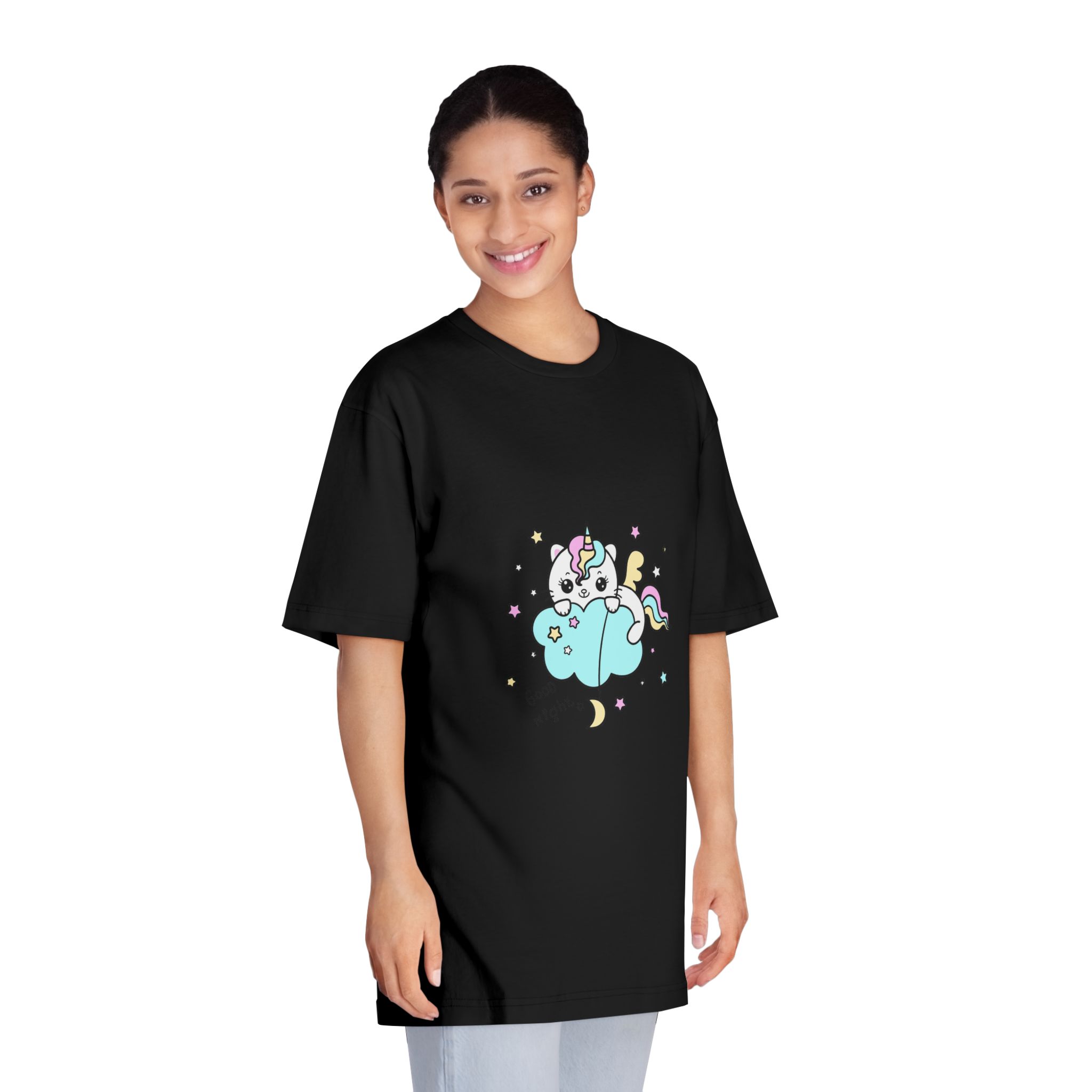 Cute Unicorn Cat Cloud Good Night Illustration Unisex Classic Crewneck T Shirt - Image 7
