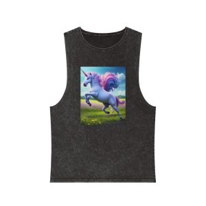 Beautiful Unicorn Running Magical Meadow Unicorn Background Images Whimsical Unicorn (26) Unisex Stonewash Tank Top
