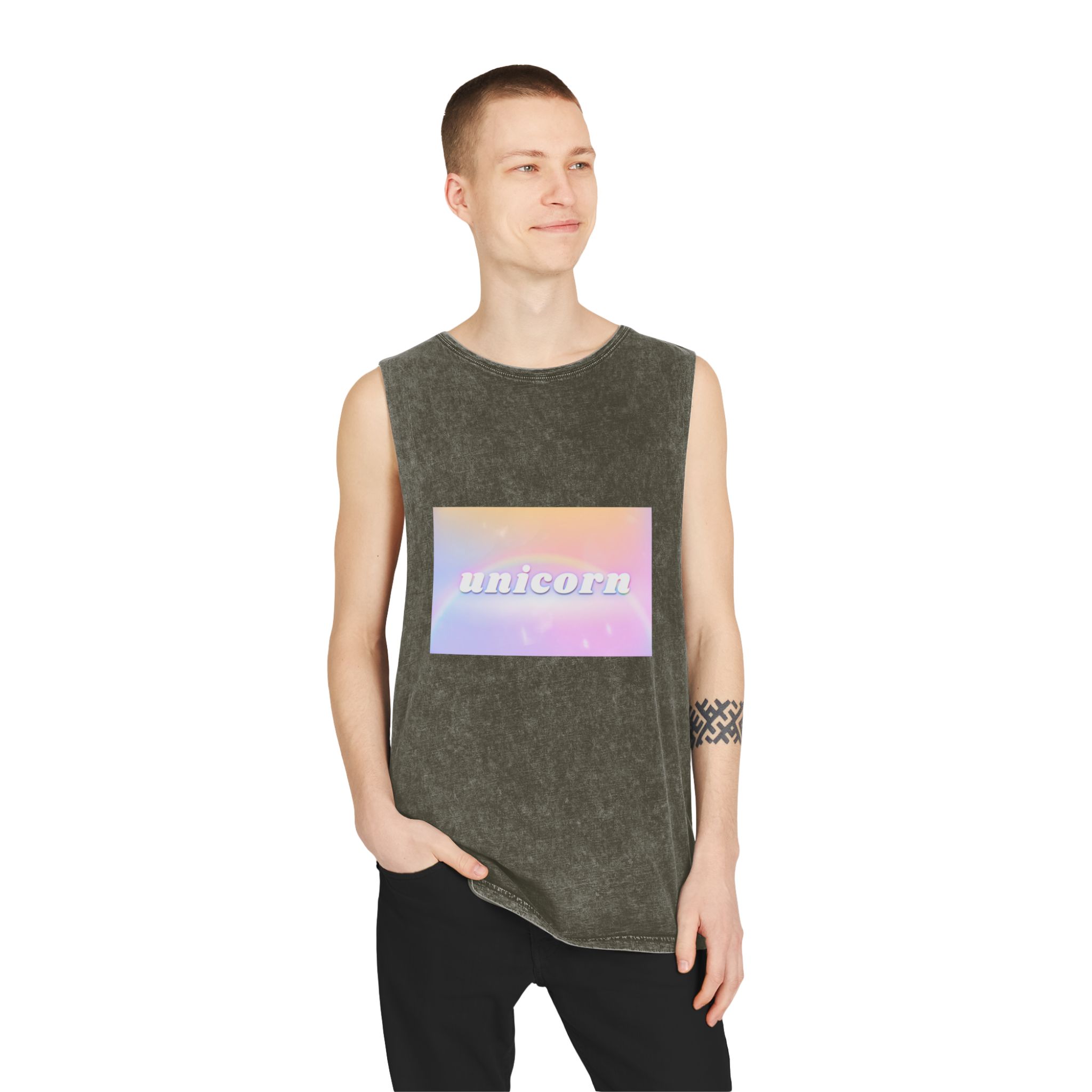 Unicorn Aesthetic Typography Colorful Glowing Rainbow Font Unisex Stonewash Tank Top - Image 7