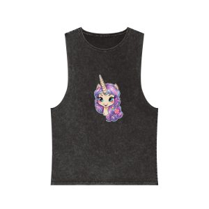 Cute Little Baby Unicorn With Rainbow Flowers Vector Illustration Set Generative Ai Unisex Stonewash Tank Top