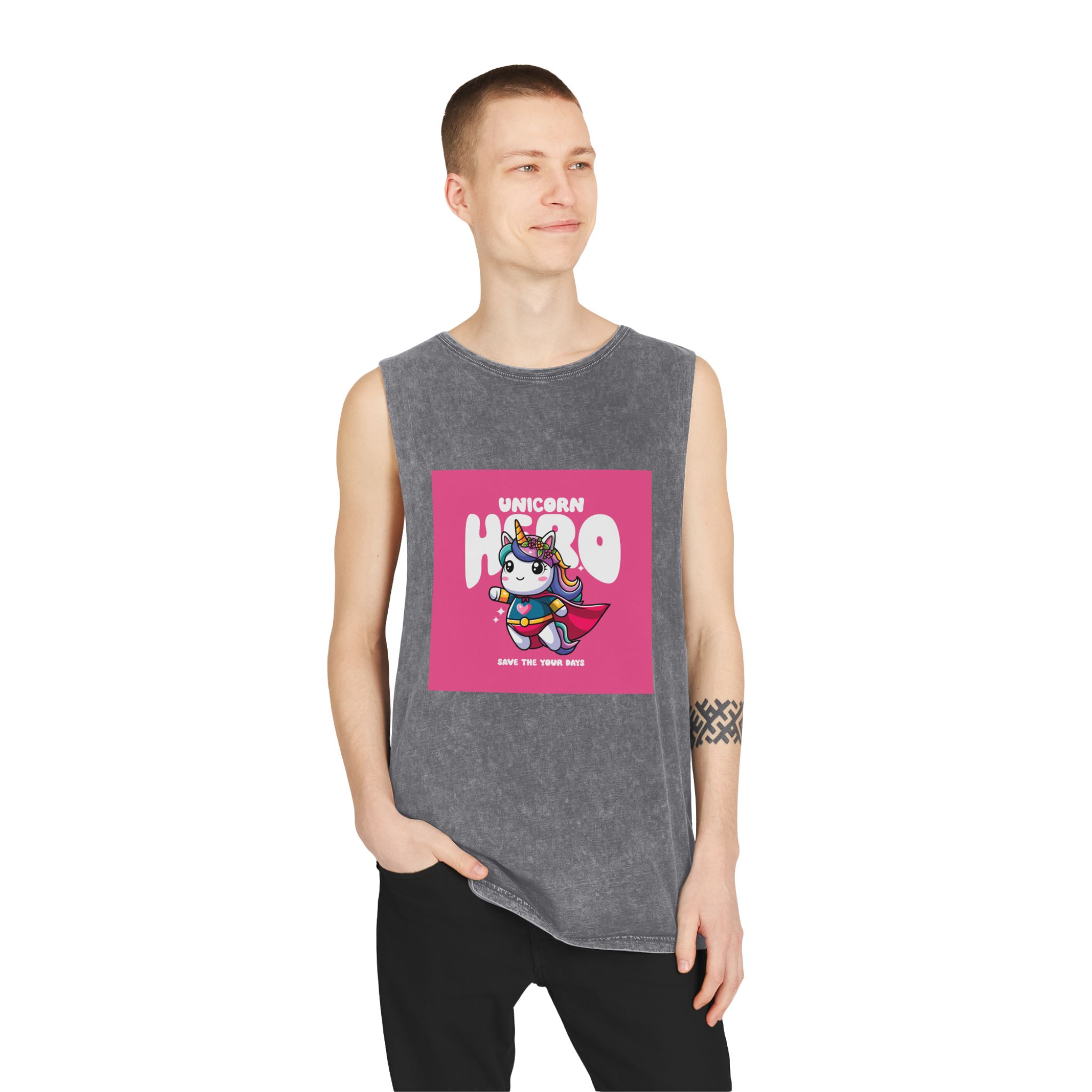Unicorn Hero Unisex Stonewash Tank Top - Image 11
