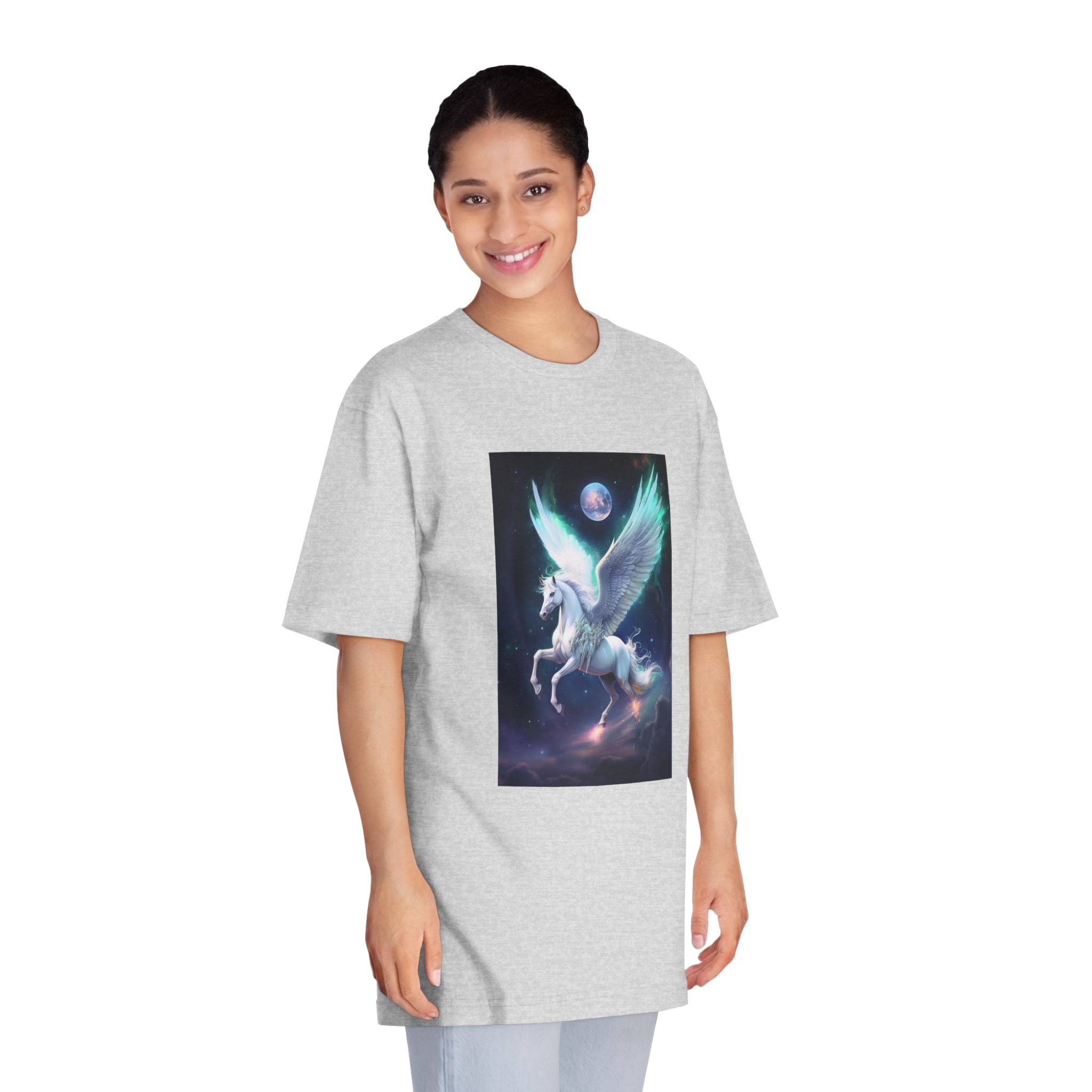 Unicorn With Wings Flying Sky With Full Moon Background Generative Ai Unisex Classic Crewneck T Shirt - Image 15