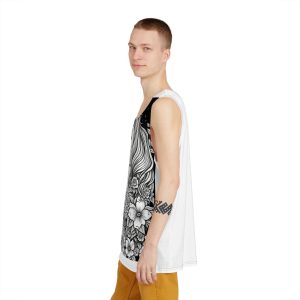 Unicorn Fantastic Vintage Flowers Style Black Background Generative Ai Mens Tank Aop