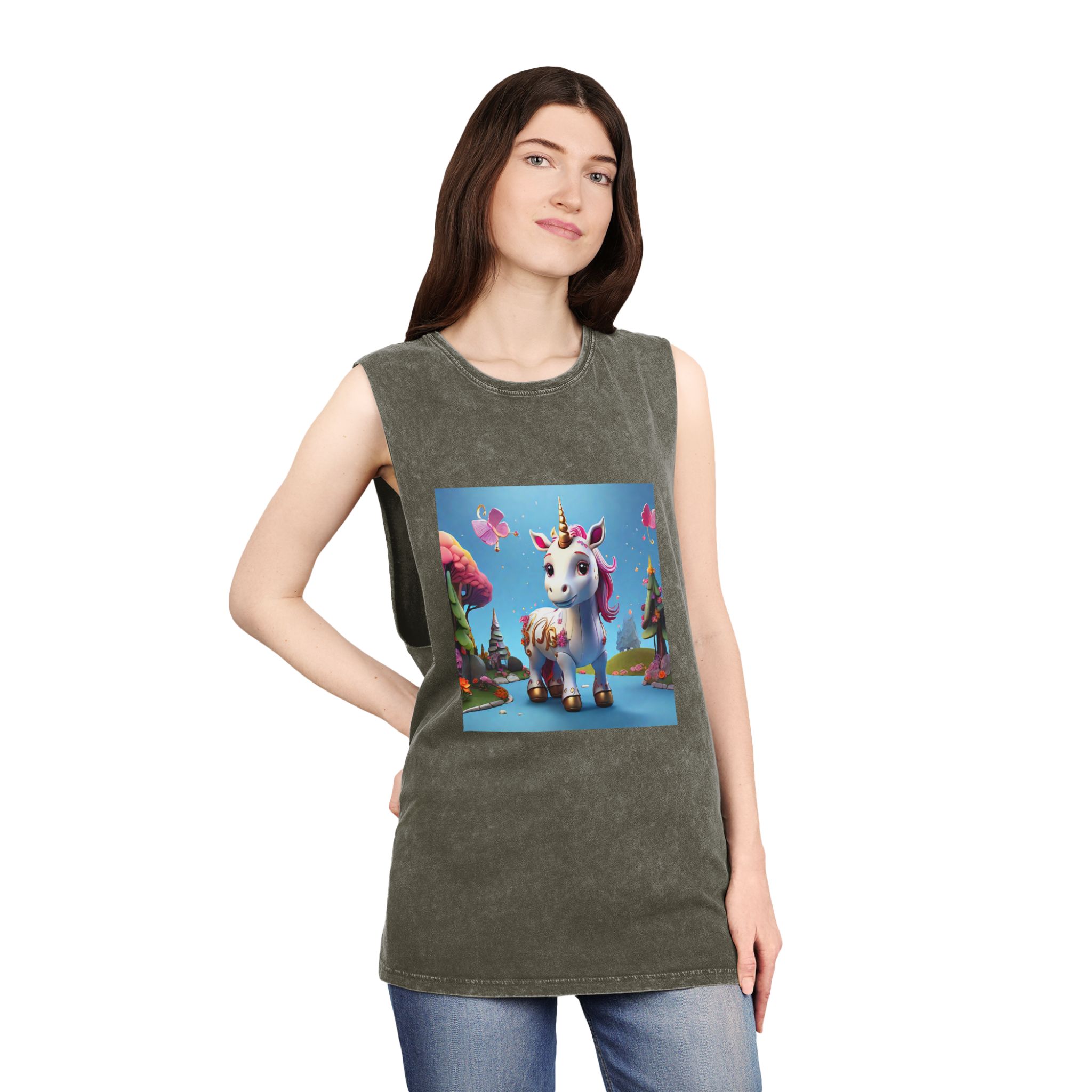 Animated Unicorn Children Generated By Ai (19) Unisex Stonewash Tank Top - Image 8
