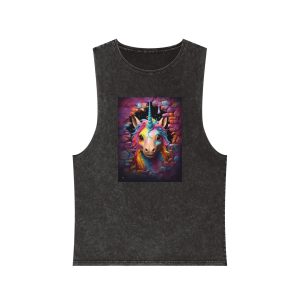 Cute Unicorn Cartoon Looking Through Wall Poster Illustration Kids Unisex Stonewash Tank Top