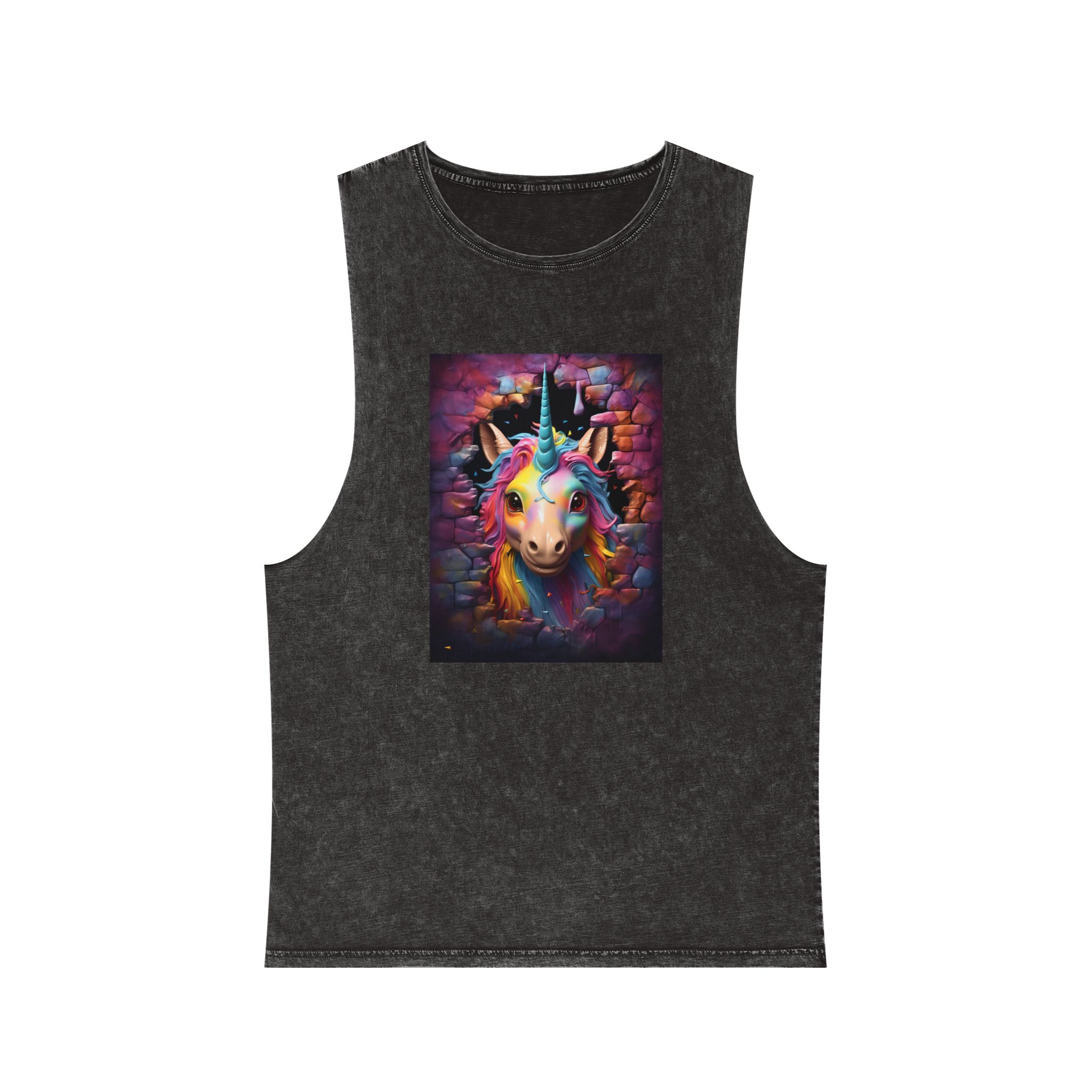 Cute Unicorn Cartoon Looking Through Wall Poster Illustration Kids Unisex Stonewash Tank Top