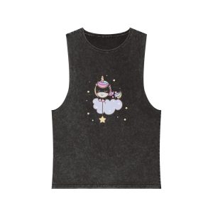 Kawaii Unicorn Vector Sleeping Cloud Unisex Stonewash Tank Top