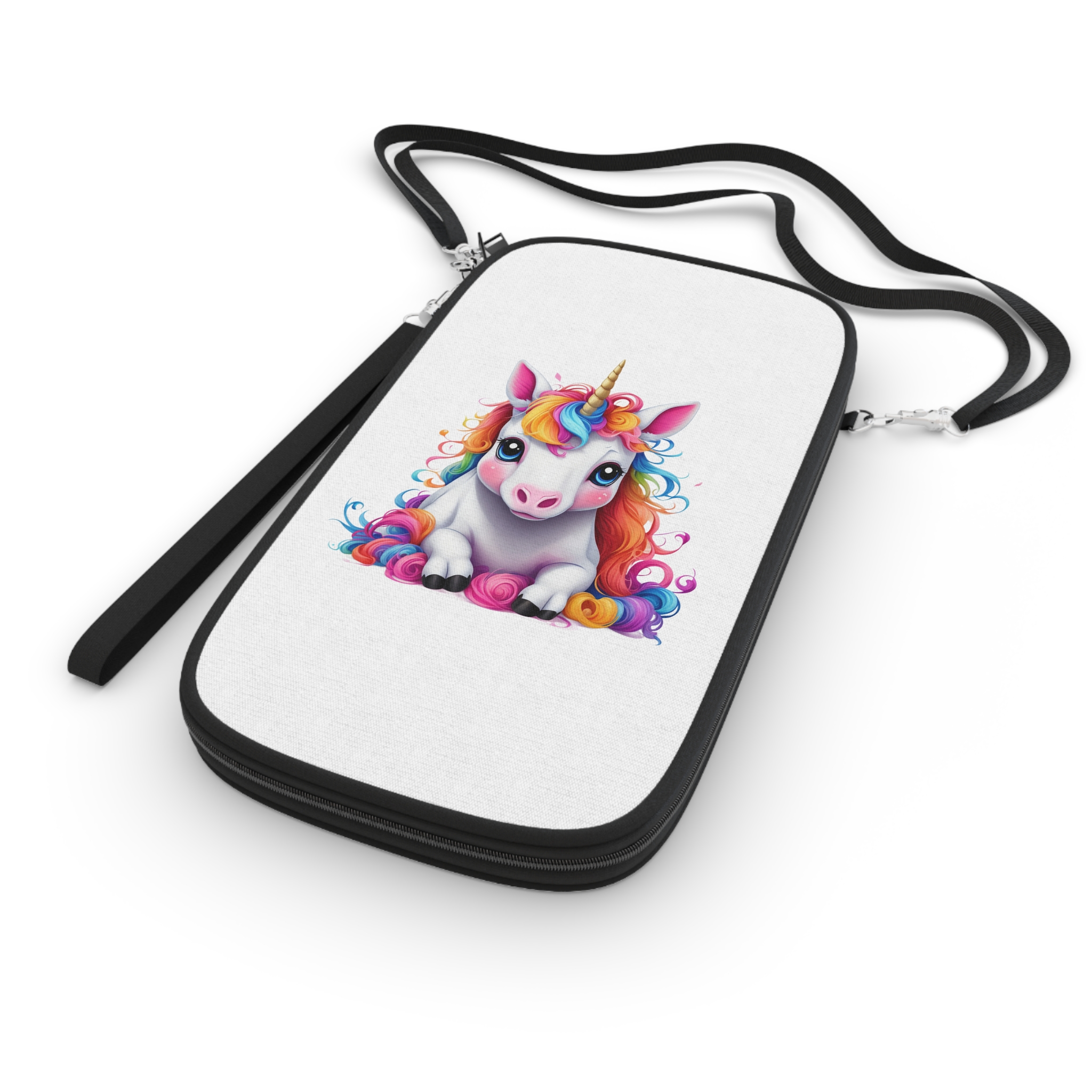 Cute Unicorn With Colorful Hair Isolated White Background Passport Wallet - Image 3