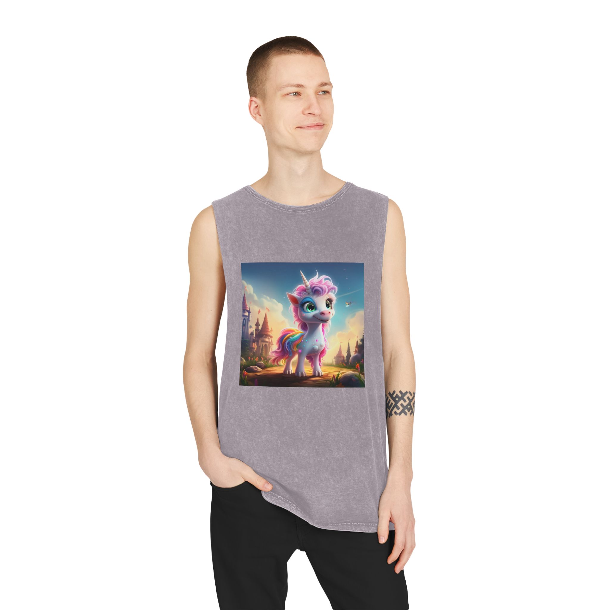 Unicorn Standing Rock Front Castle Generative Ai Unisex Stonewash Tank Top - Image 19