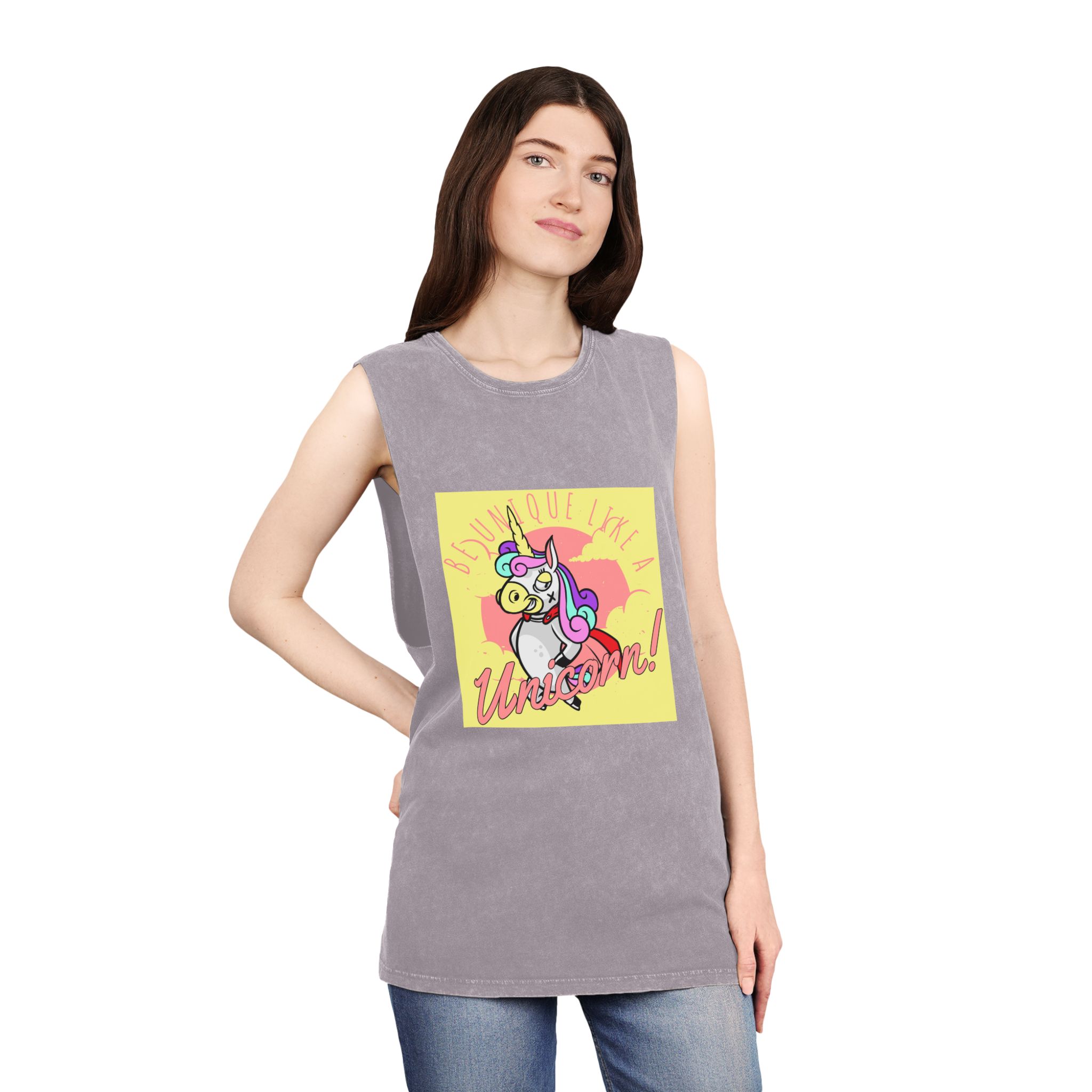 Be Unique Like Unicorn Unisex Stonewash Tank Top - Image 20