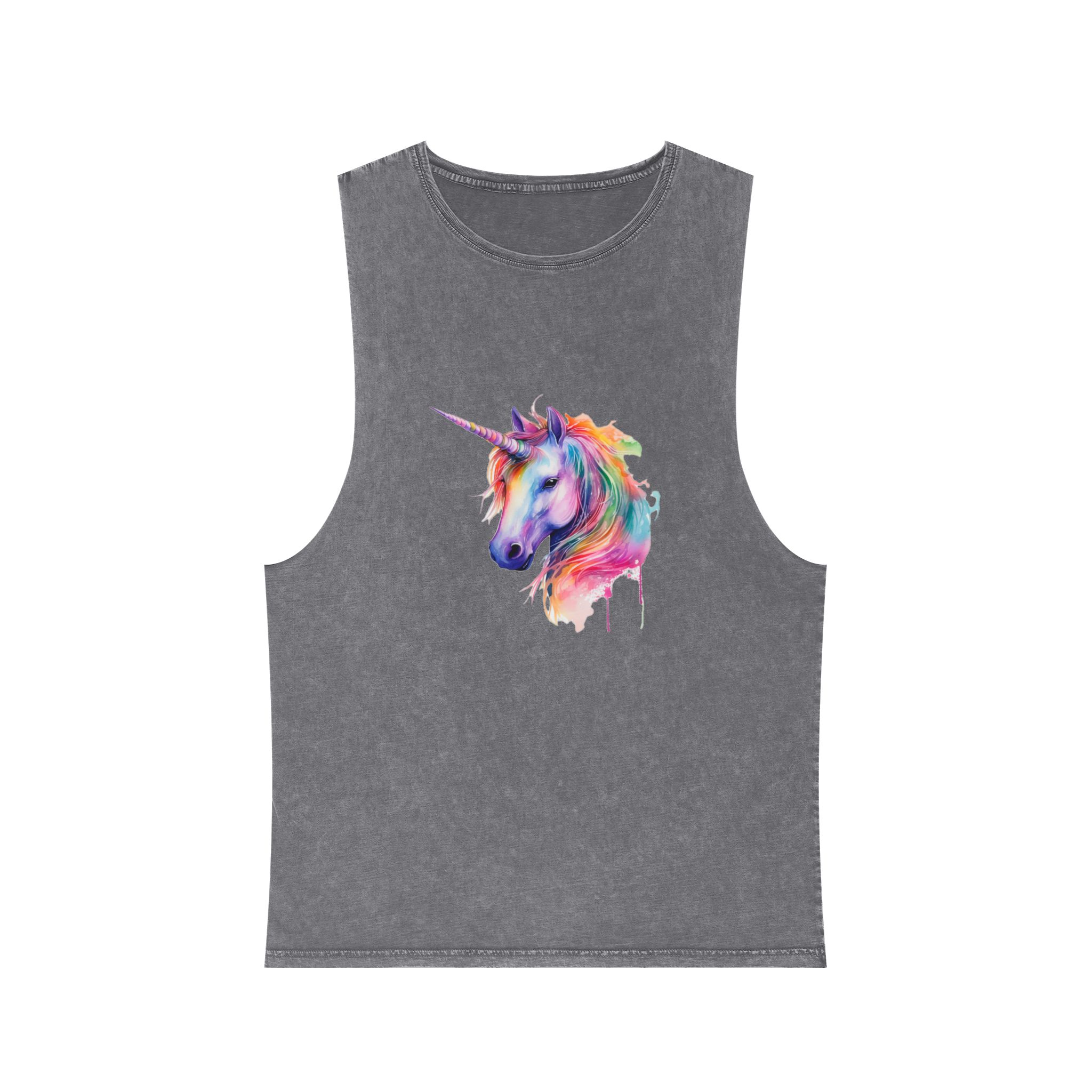 Unicorn Portrait Watercolor Illustration Rainbow Animal Watercolor Character Isolated White Copy Unisex Stonewash Tank Top - Image 9