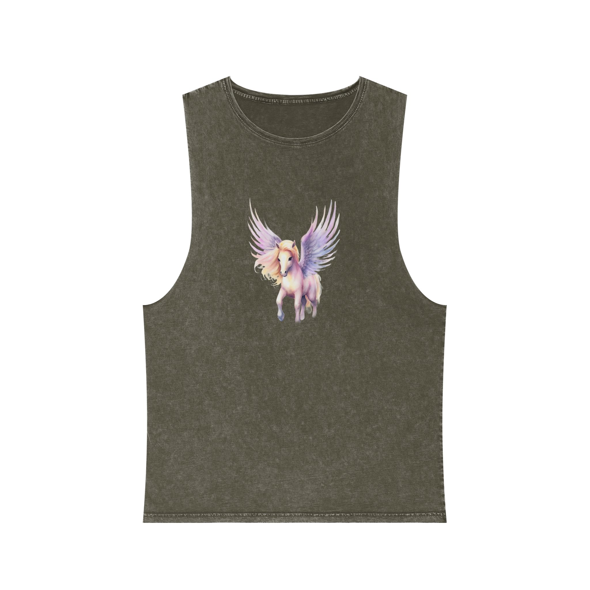 Pony Pegasus Watercolor Clipart Cute Isolated White Background With Generative Ai Technology Unisex Stonewash Tank Top - Image 5