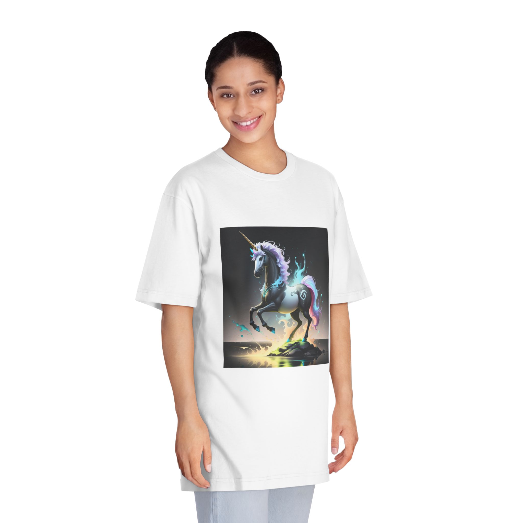 Black Unicorn With Fluorescent Liquids Unisex Classic Crewneck T Shirt - Image 3