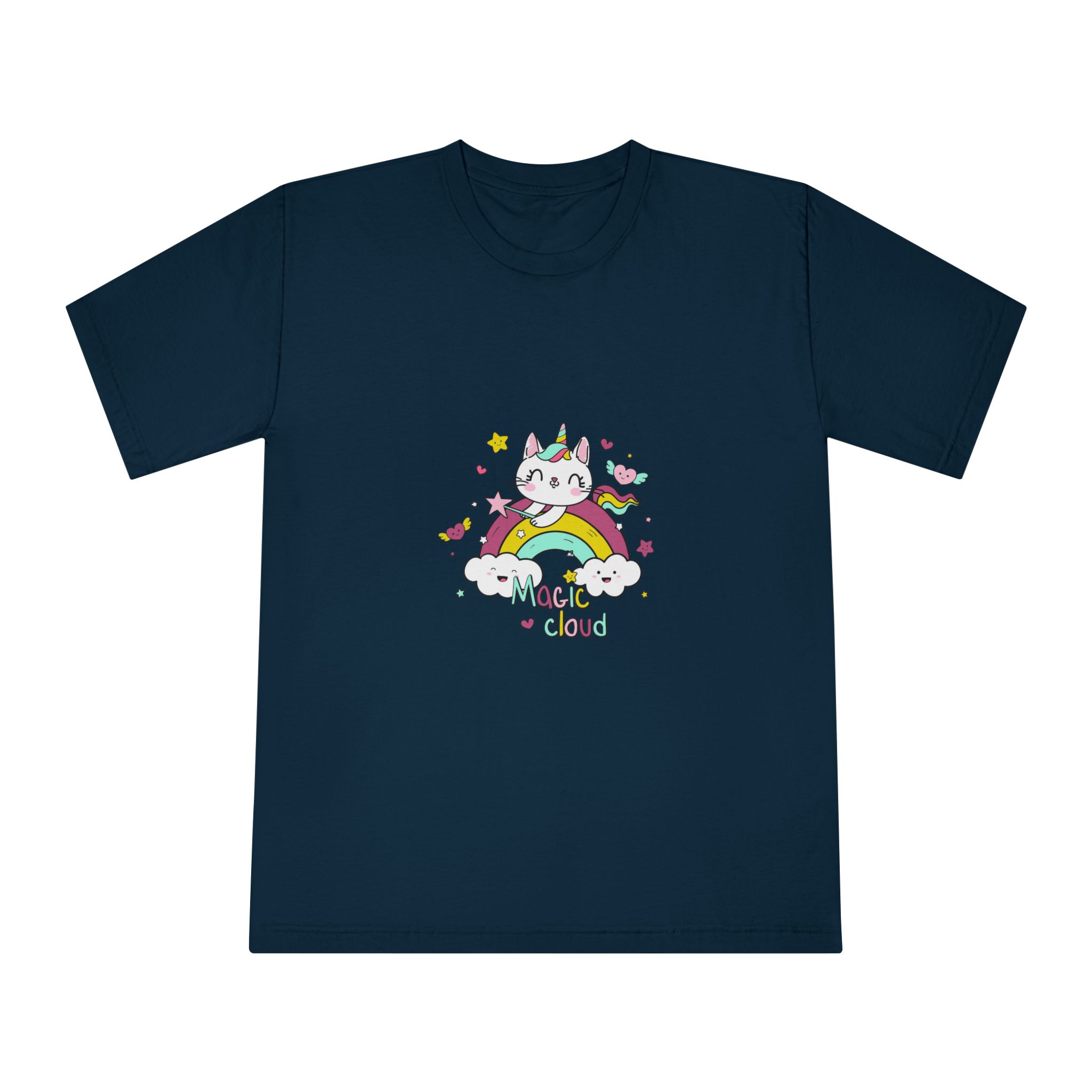 Unicorn Cat Rainbow With Magic Cloud Illustration Unisex Classic Crewneck T Shirt - Image 17