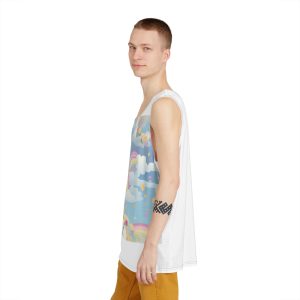 Playful Unicorns Among Flowers Clouds Rainbows Ice Creams Pastel Background (3) Mens Tank Aop