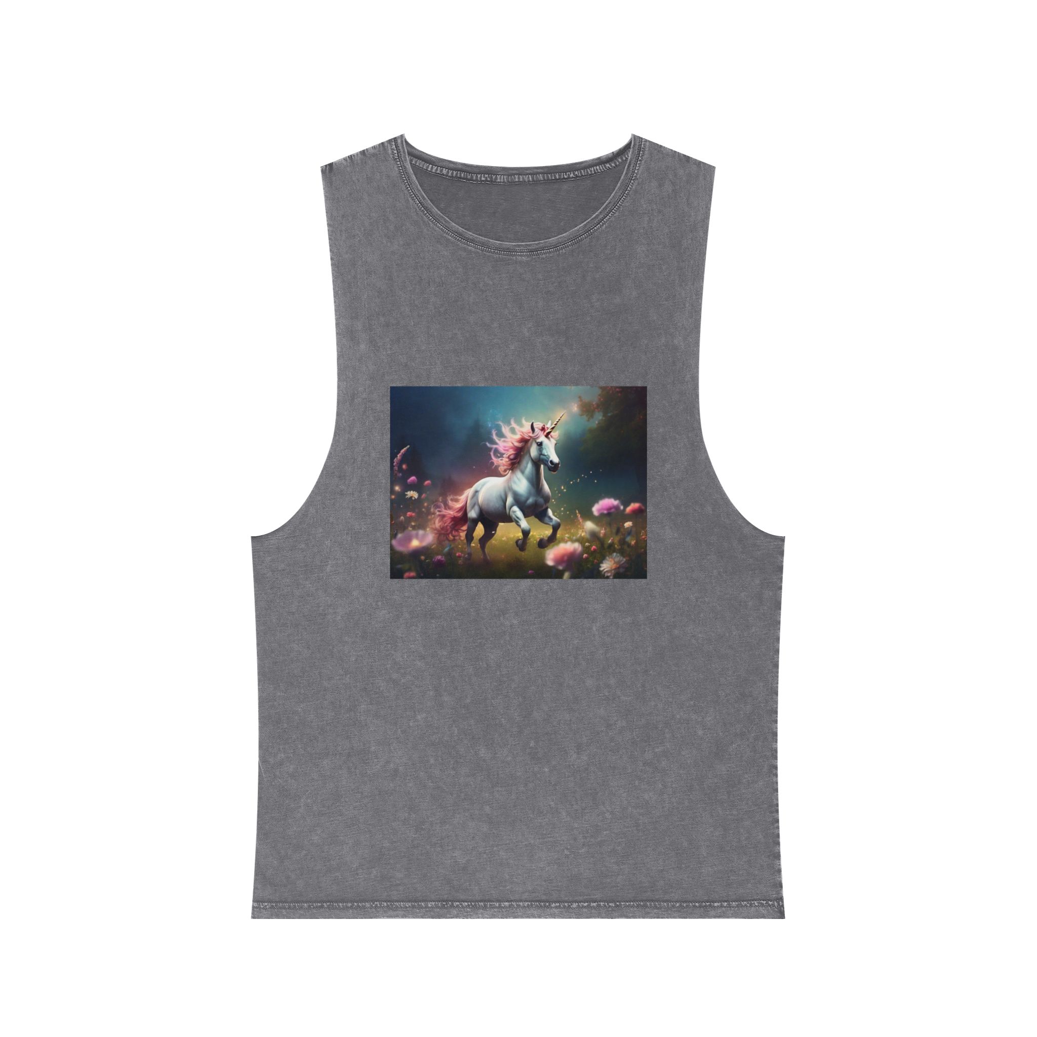 Beautiful Unicorn Running Magical Meadow Unicorn Background Images Whimsical Unicorn (22) Unisex Stonewash Tank Top - Image 9