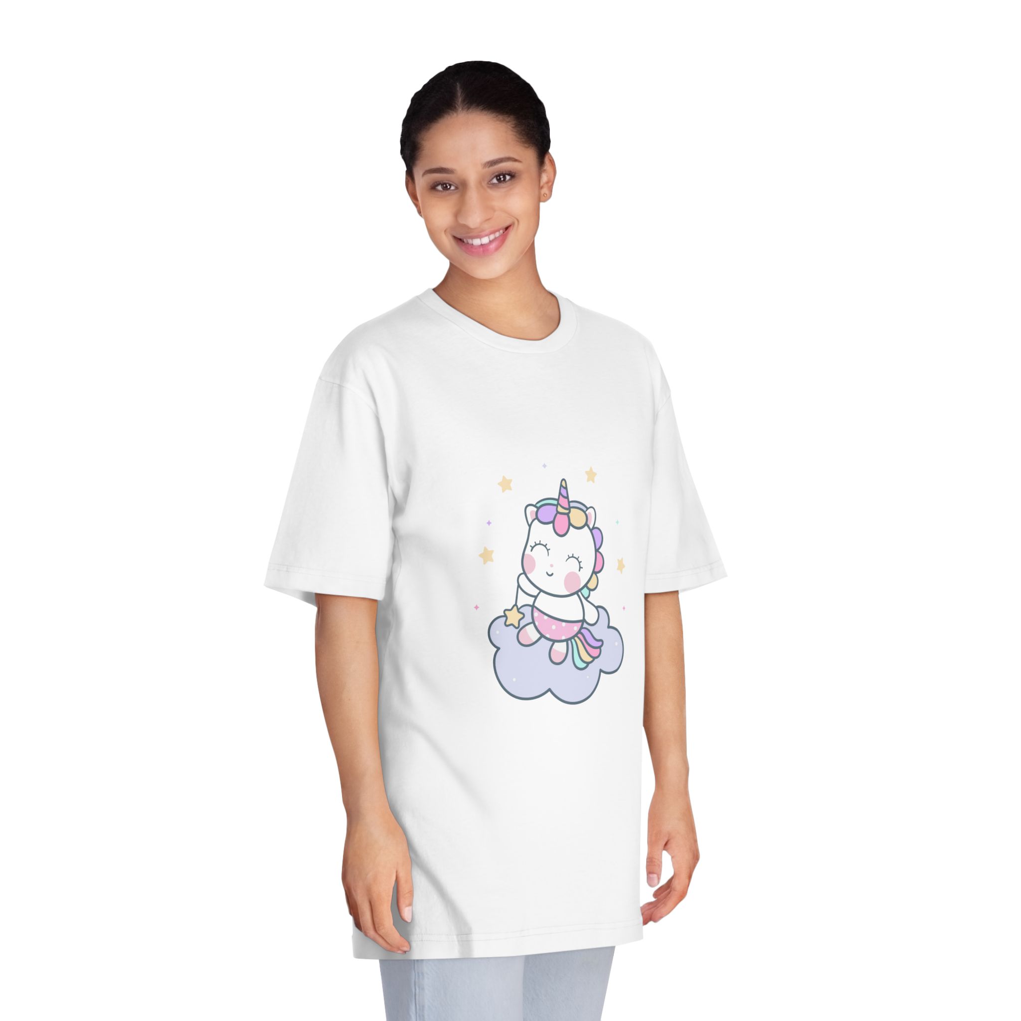 Hand Drawn Kawaii Unicorn Vector Cloud Unisex Classic Crewneck T Shirt - Image 3