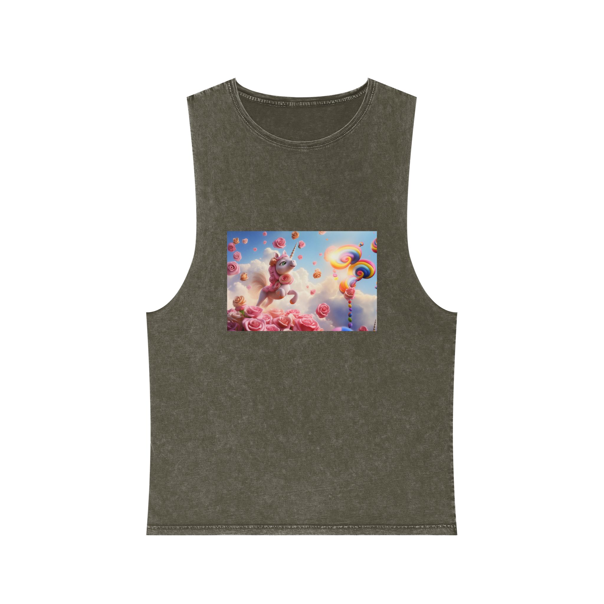 There Is Unicorn That Is Flying Through Air With Roses Generative Ai Unisex Stonewash Tank Top - Image 5