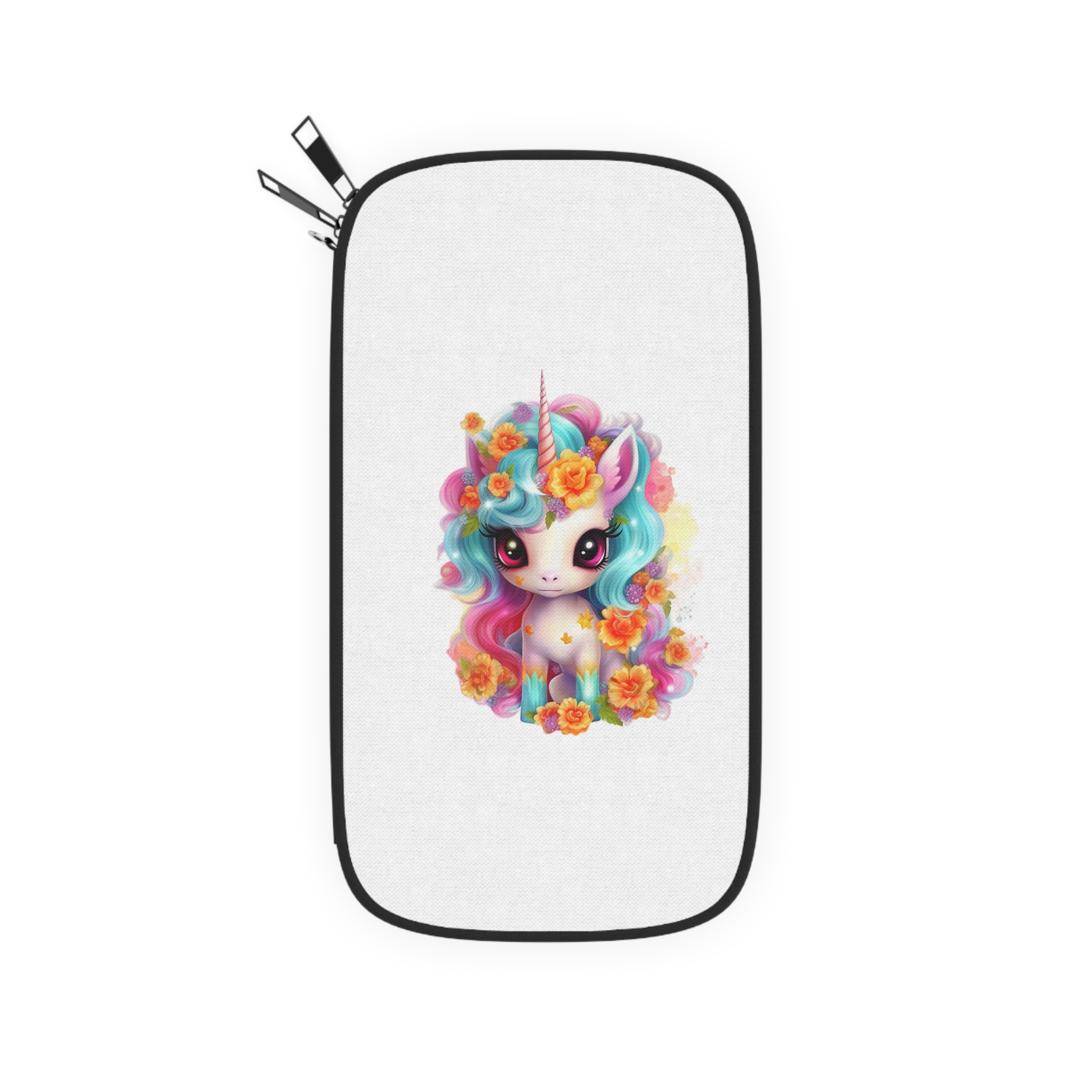 Illustration Unicorn Cartoon With Flower White Background Generative Ai (2) Passport Wallet - Image 2