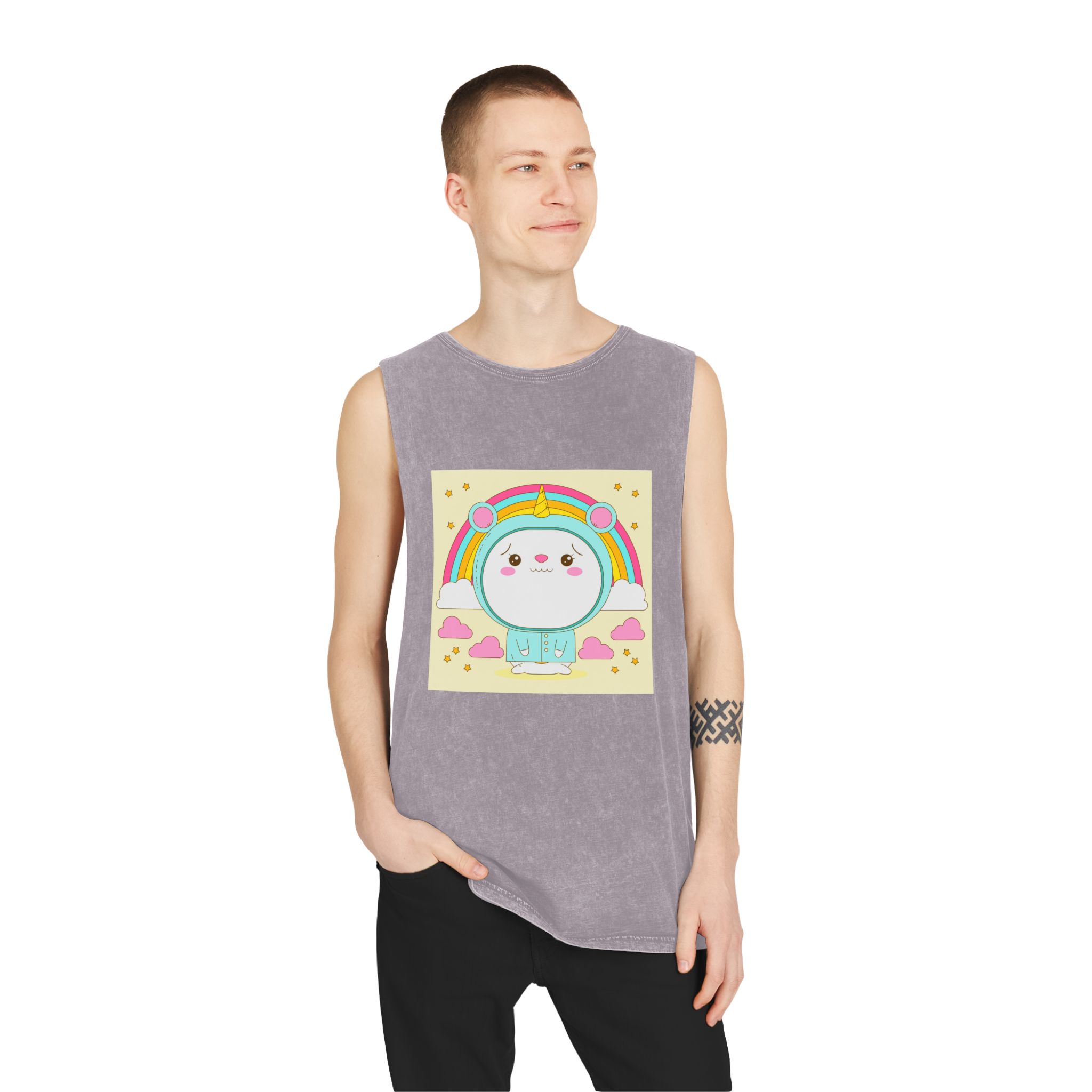 Hand Drawn Kawaii Animal Unisex Stonewash Tank Top - Image 19