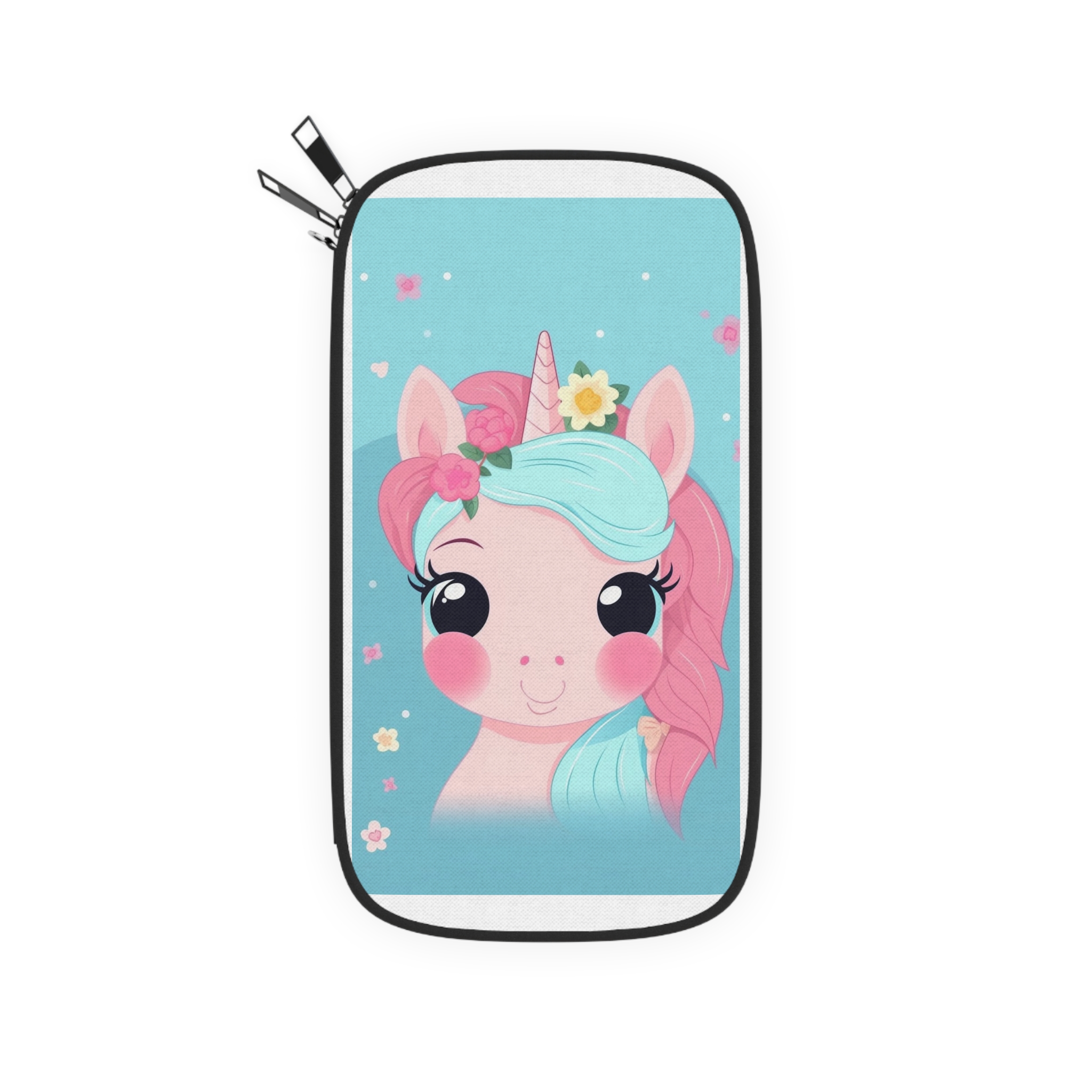 Close Up Cartoon Unicorn With Flower Crown Her Head Generative Ai Passport Wallet - Image 2