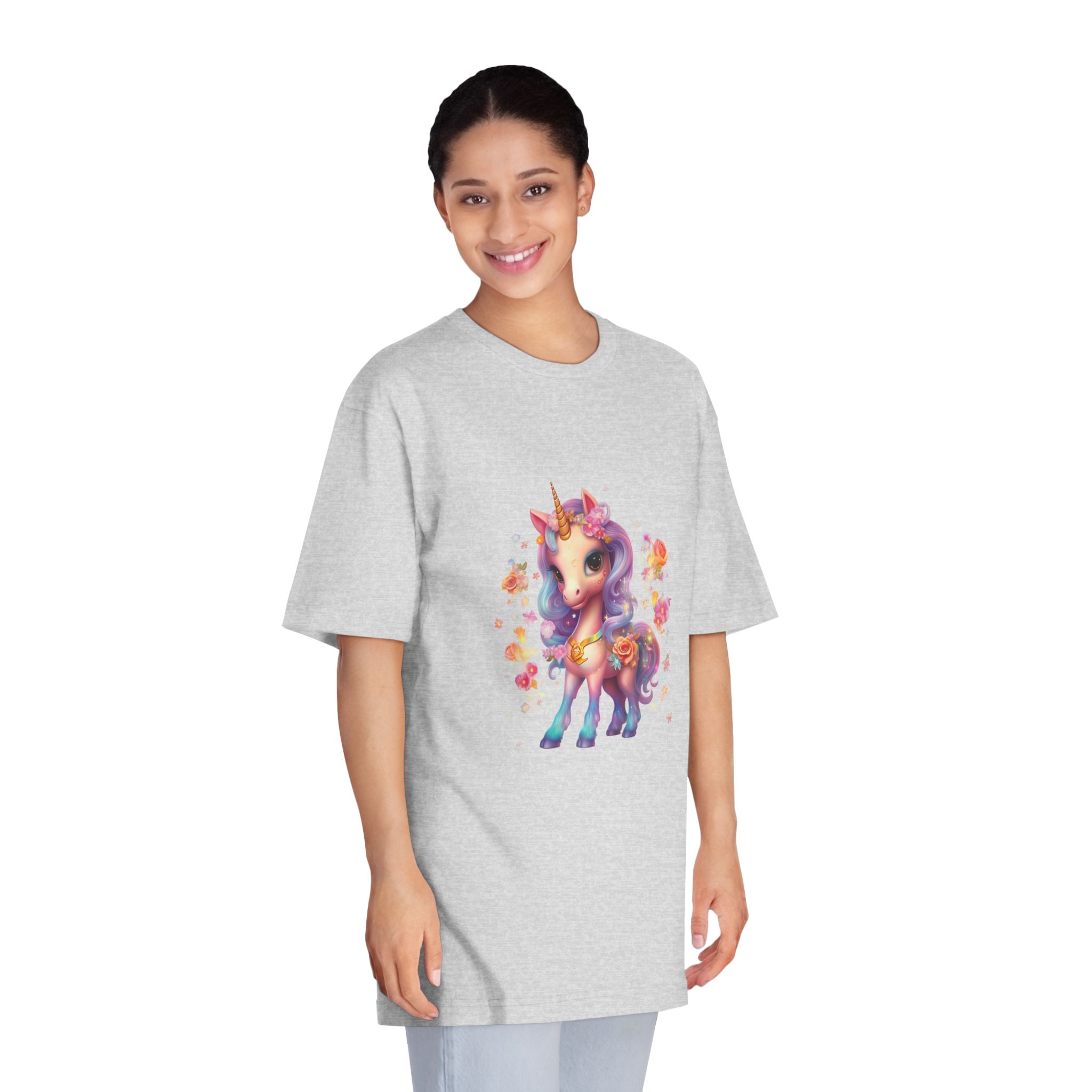 Illustration Unicorn Cartoon With Flower White Background Generative Ai (1) Unisex Classic Crewneck T Shirt - Image 15