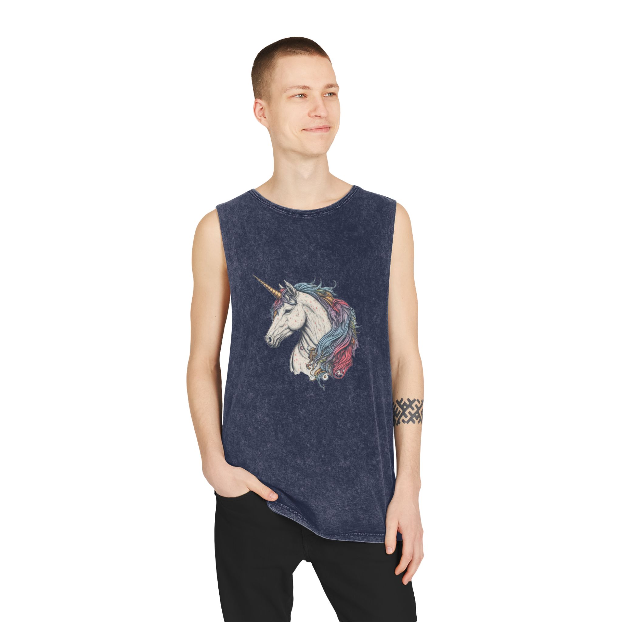 Colorful Unicorn Illustration Created With Ai Tools Copy Unisex Stonewash Tank Top - Image 15