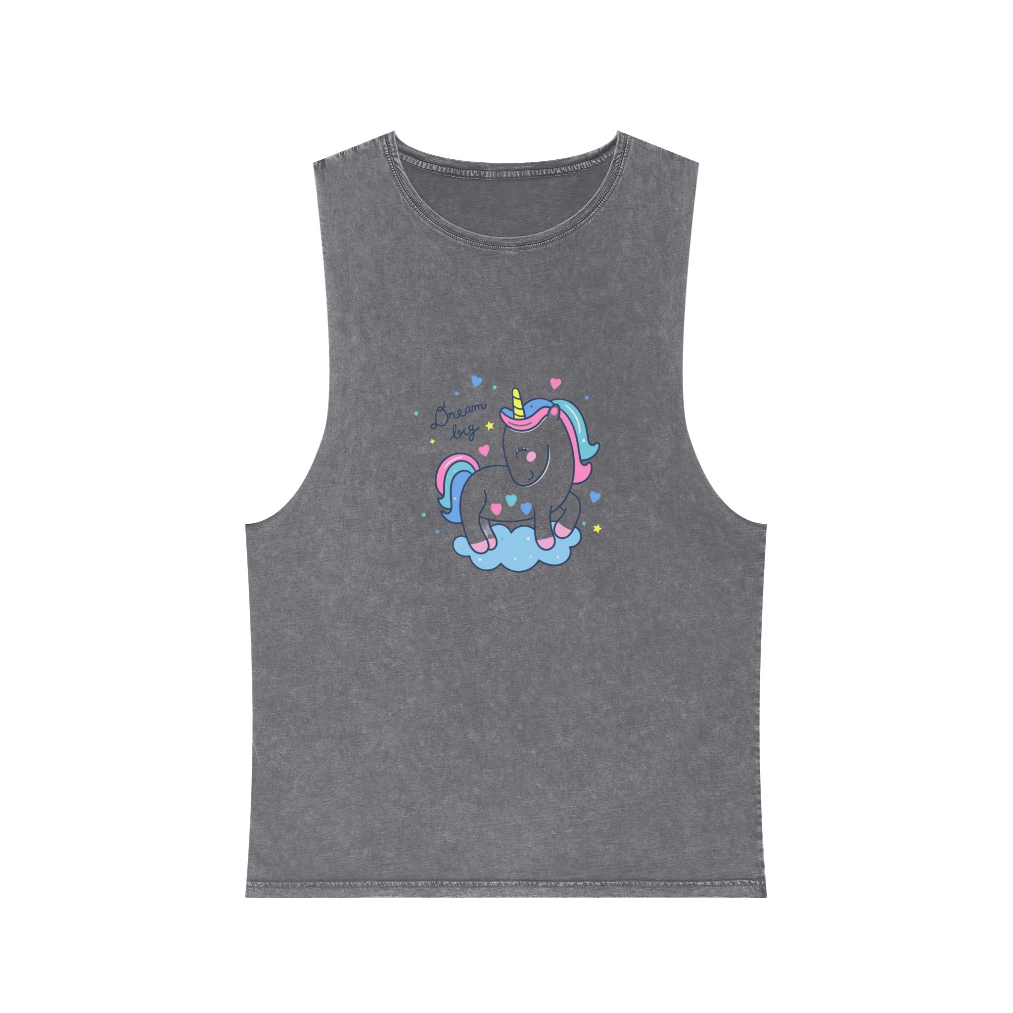 Cute Unicorn Cartoon Dream Big Series Hand Drawn Style Unisex Stonewash Tank Top - Image 9