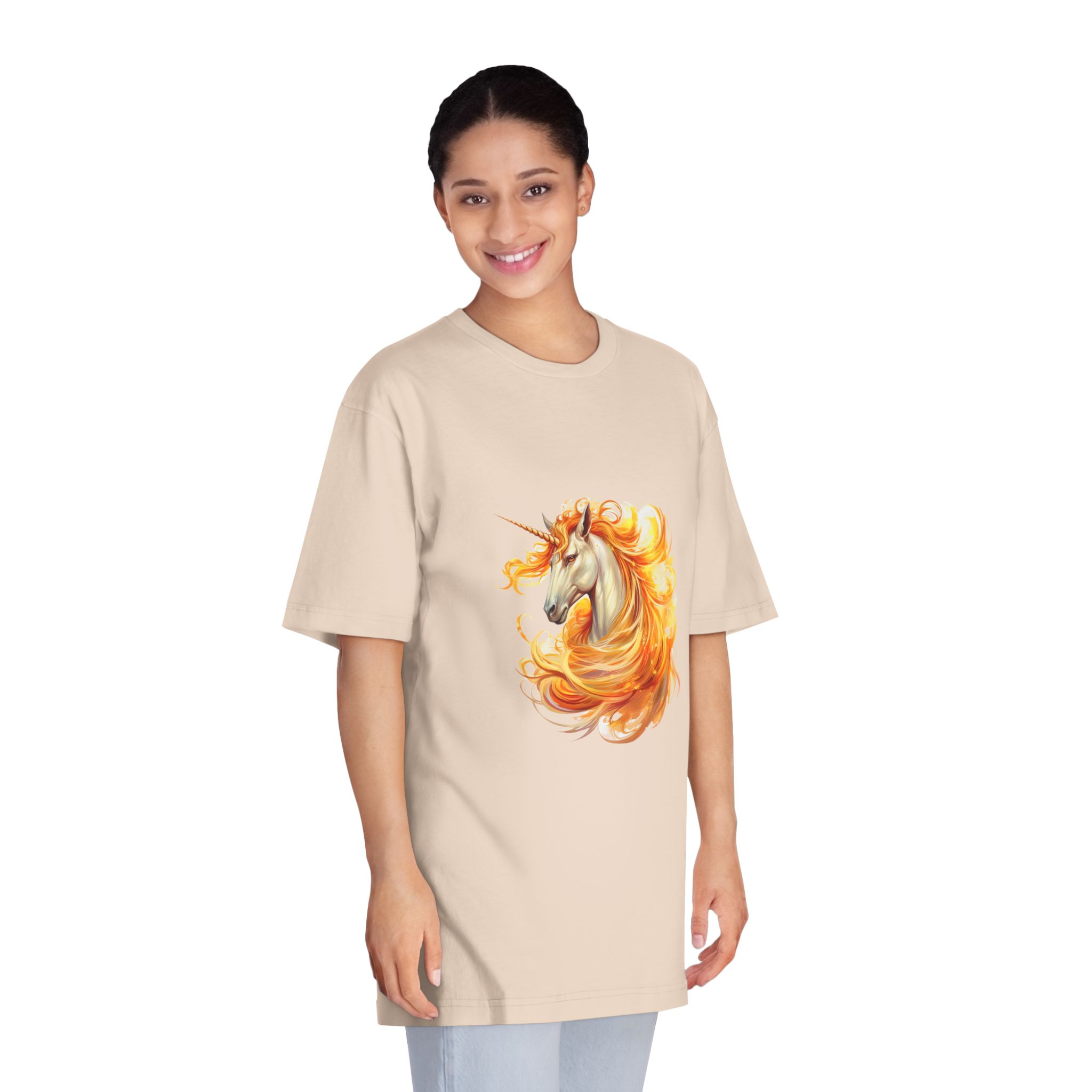 Unicorn With Yellow Mane Orange Orange Flames Unisex Classic Crewneck T Shirt - Image 11