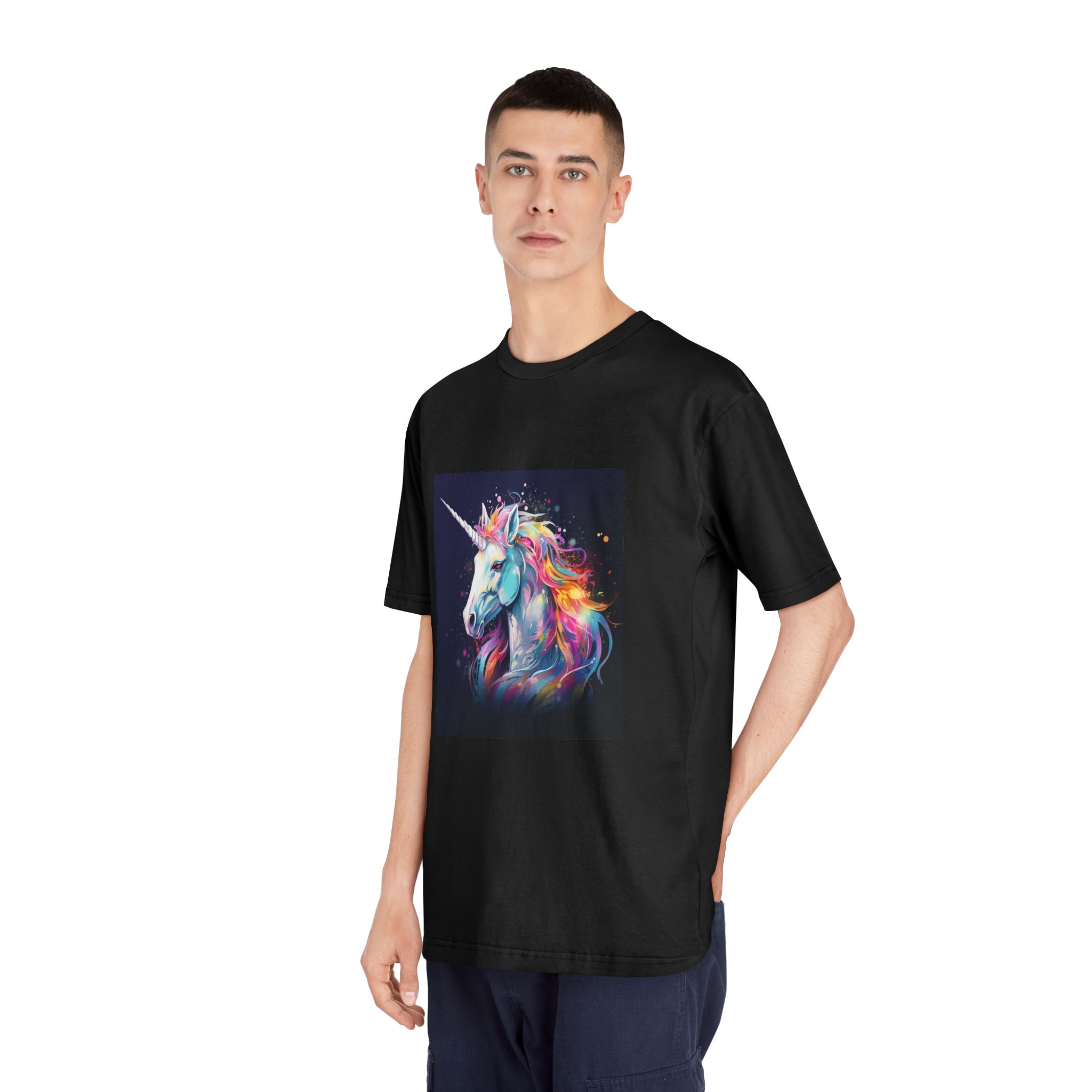 Unicorn Head Colorful Art White Background Unisex Classic Crewneck T Shirt - Image 8