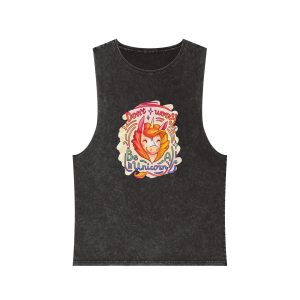 Cool Cartoon Hand Drawn Magic Horse With Lettering Worry Be Unicorn Vector Illustration Unisex Stonewash Tank Top