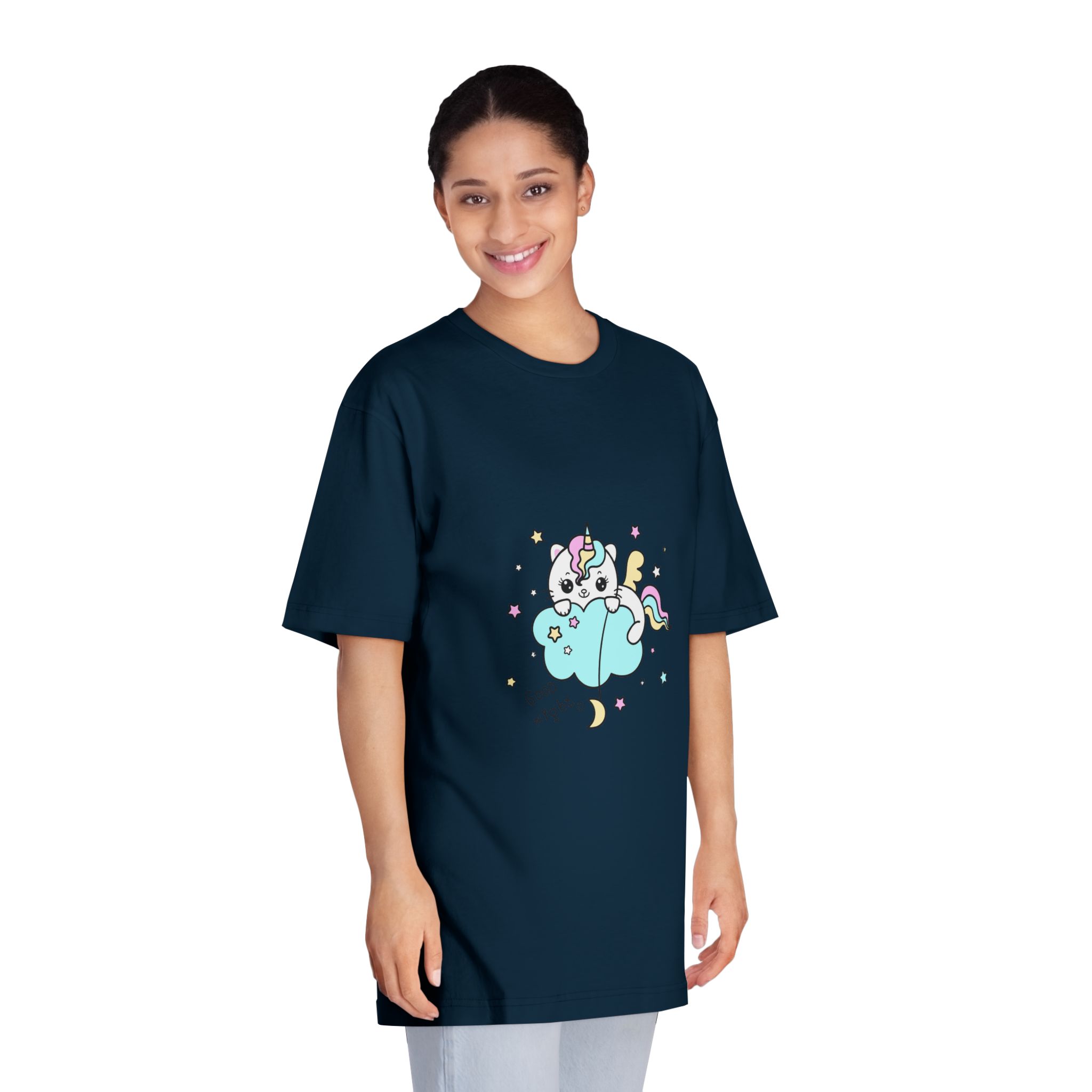 Cute Unicorn Cat Cloud Good Night Illustration Unisex Classic Crewneck T Shirt - Image 19