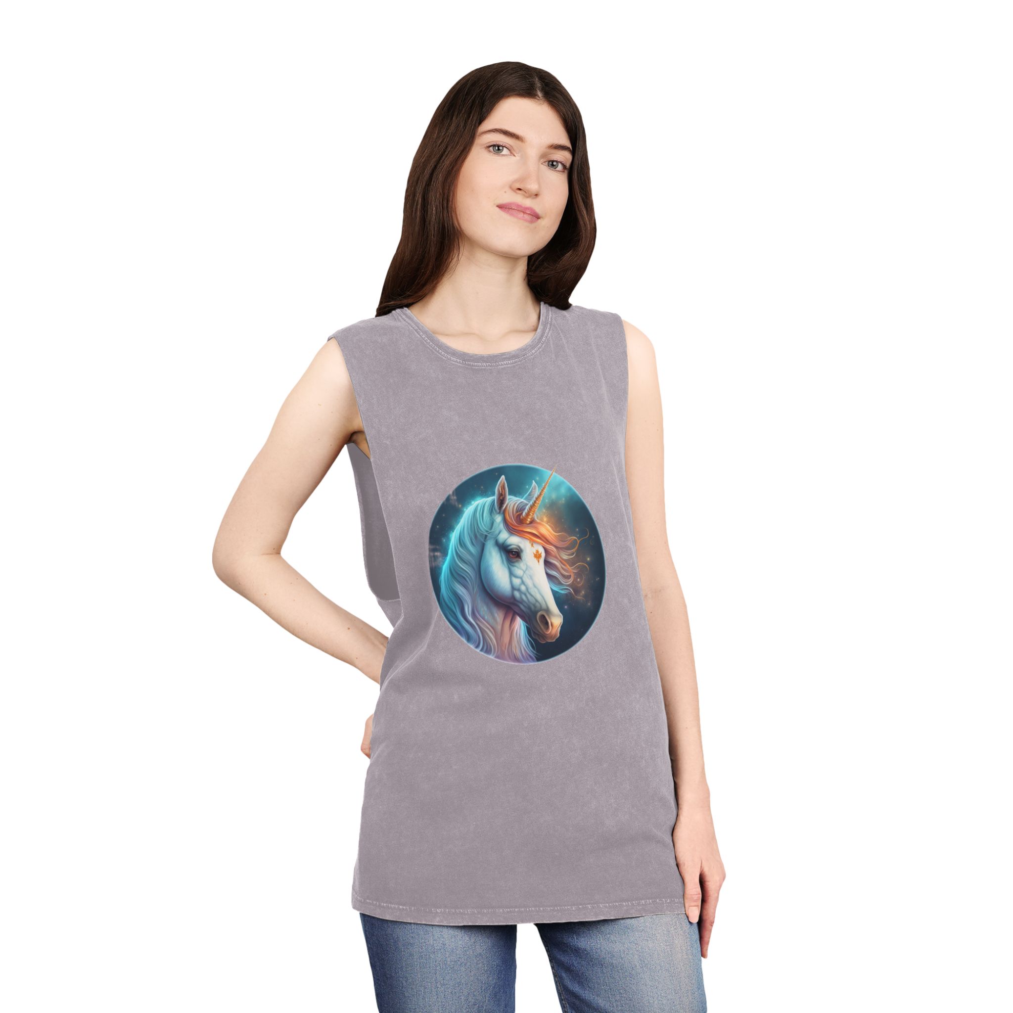 Adorable Colorful Unicorn Unisex Stonewash Tank Top - Image 20