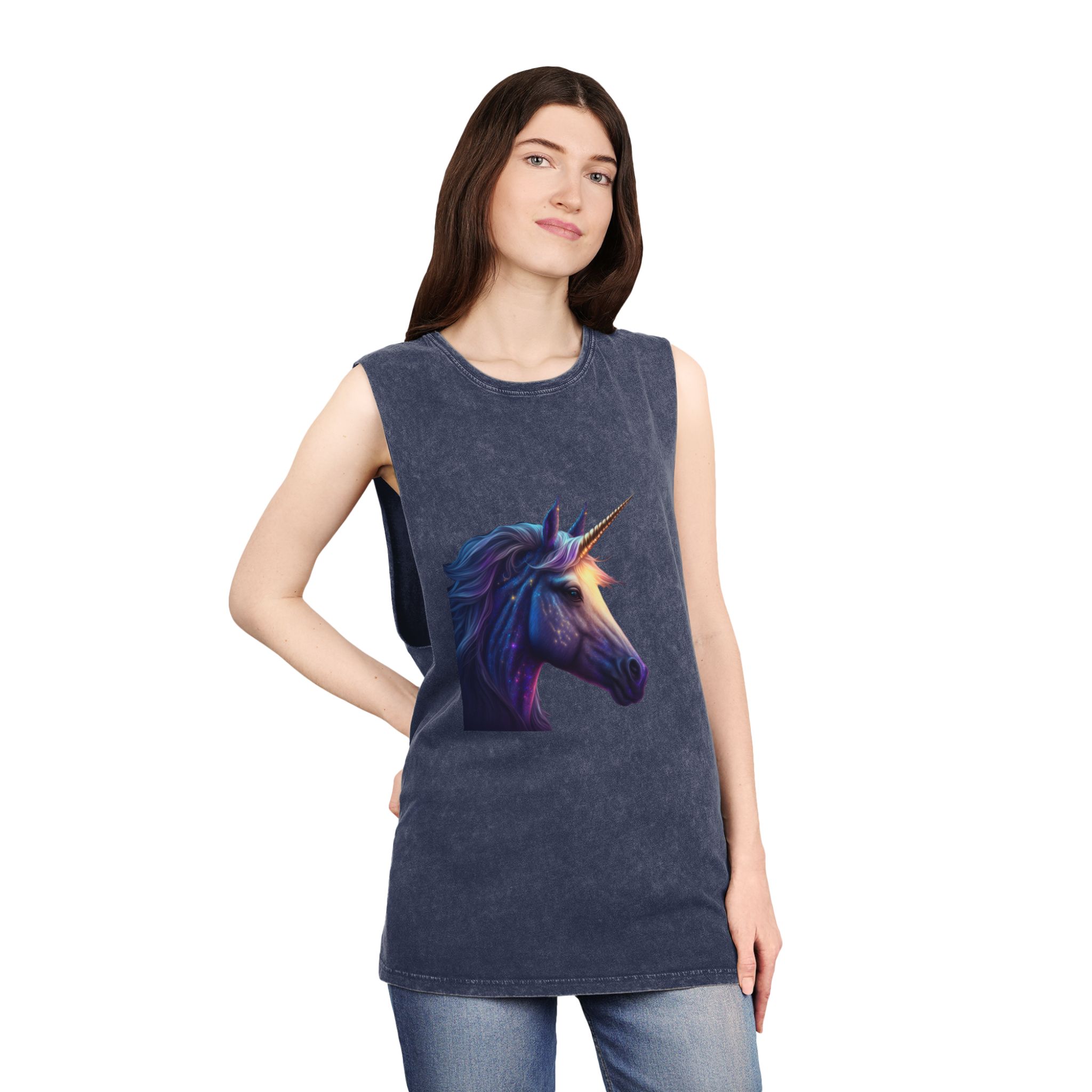 Adorable Colorful Unicorn (1) Copia Unisex Stonewash Tank Top - Image 16