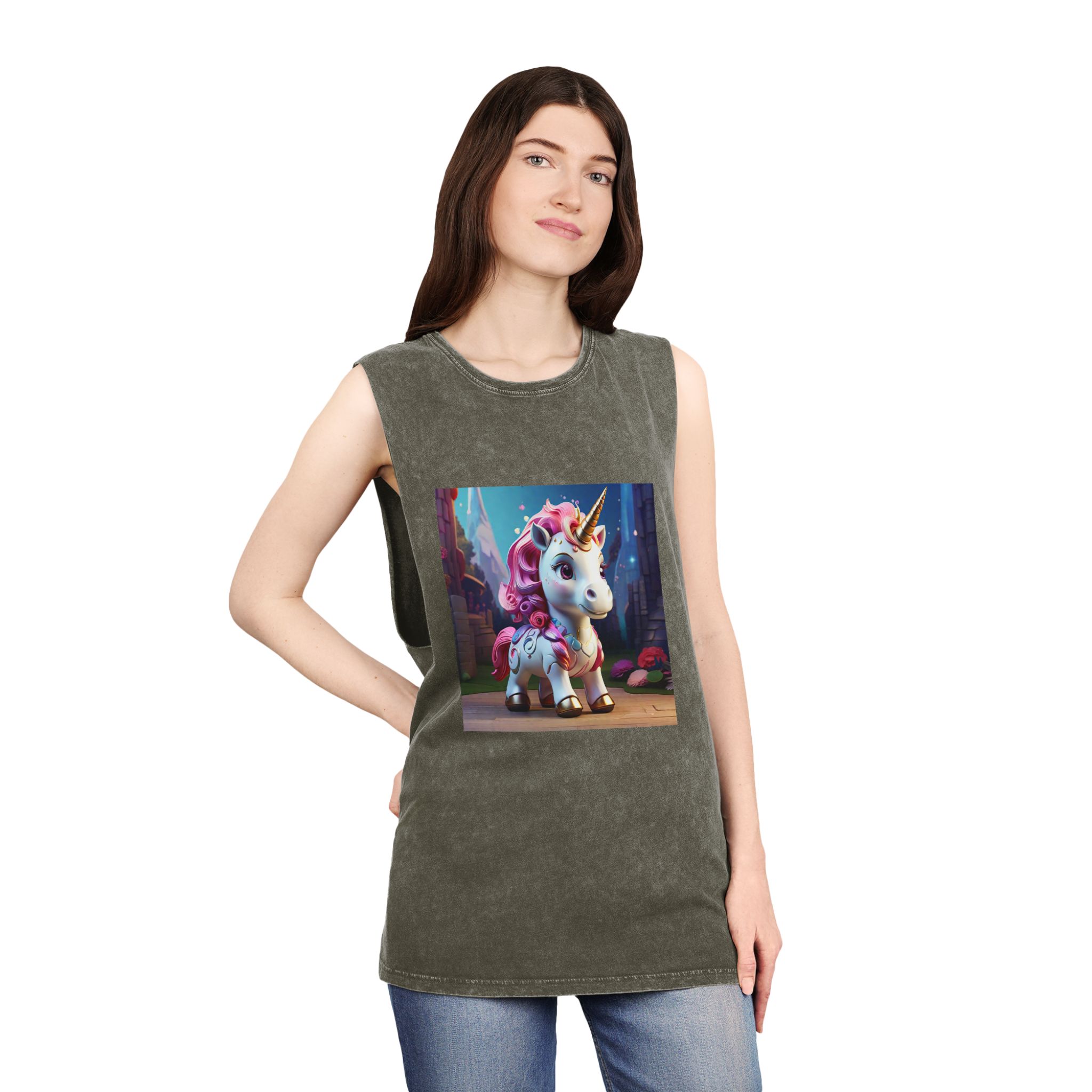 Animated Unicorn Children Generated By Ai (14) Unisex Stonewash Tank Top - Image 8