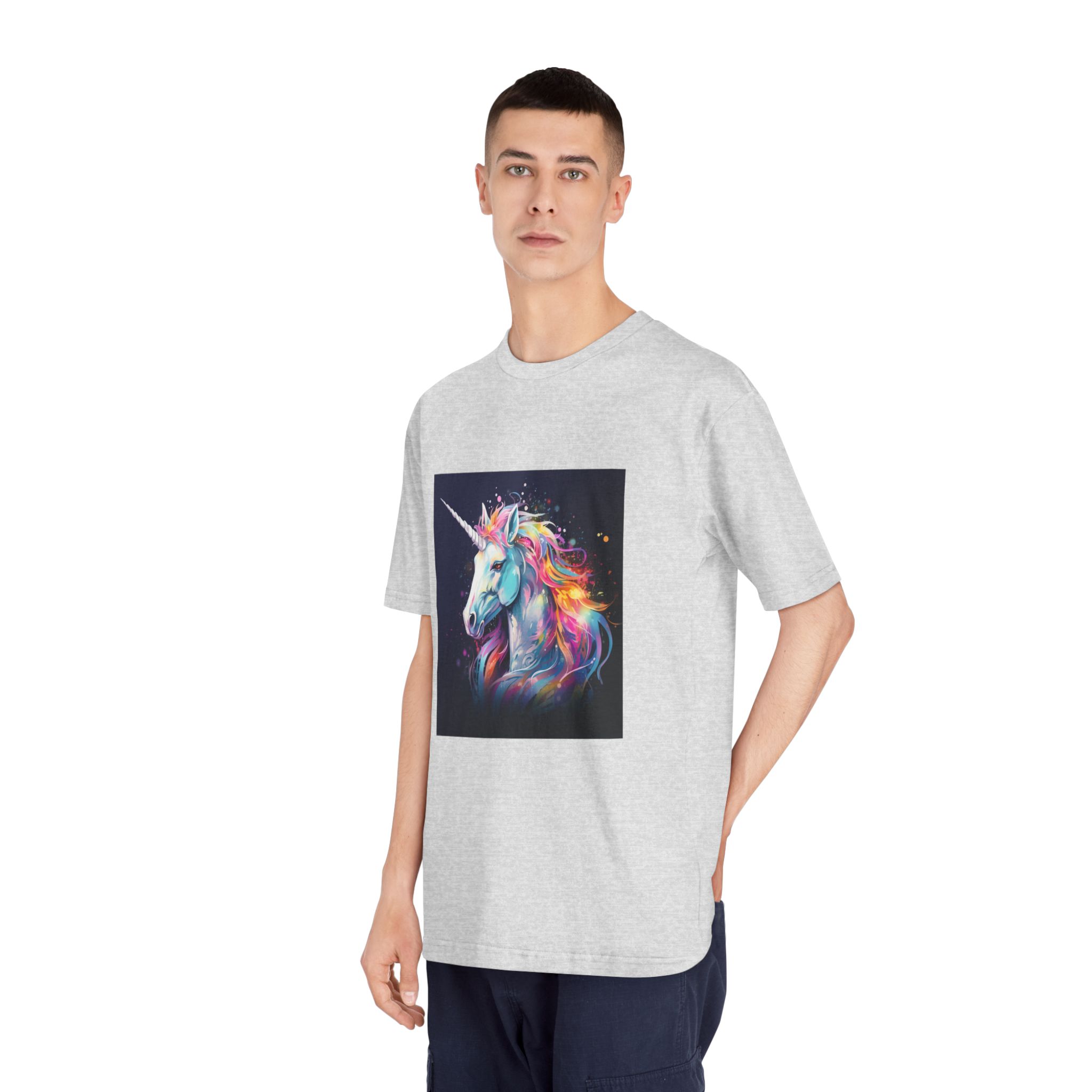 Unicorn Head Colorful Art White Background Unisex Classic Crewneck T Shirt - Image 16