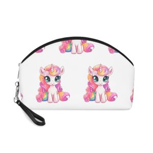 Cartoon Unicorn With Pink Hair Rainbow Mane Sitting Ground Generative Ai Makeup Bag
